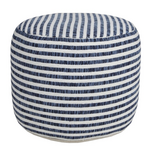 Outside The Box 18x14 Blue & White Stripe Hand Made 100% Cotton Round Ottoman / Pouf