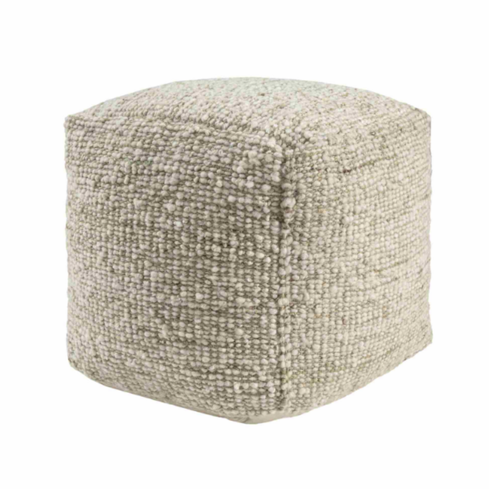 Outside The Box 18x18 Ivory / Green 100%. Wool Hand Made Square Ottoman / Pouf