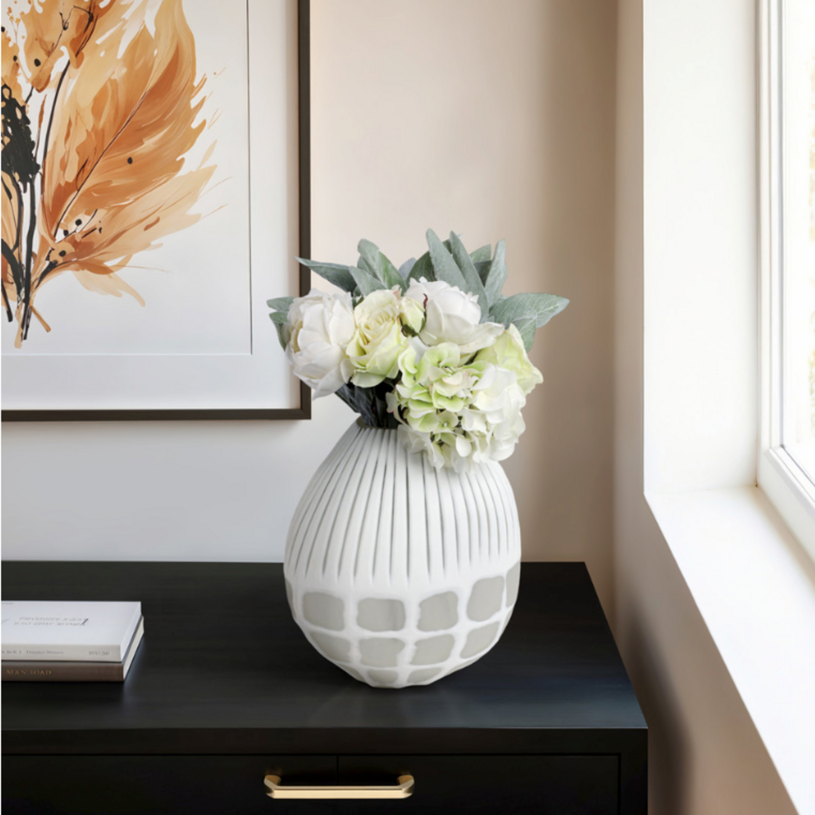 Outside The Box 11" Arles White & Frosted Glass Vase