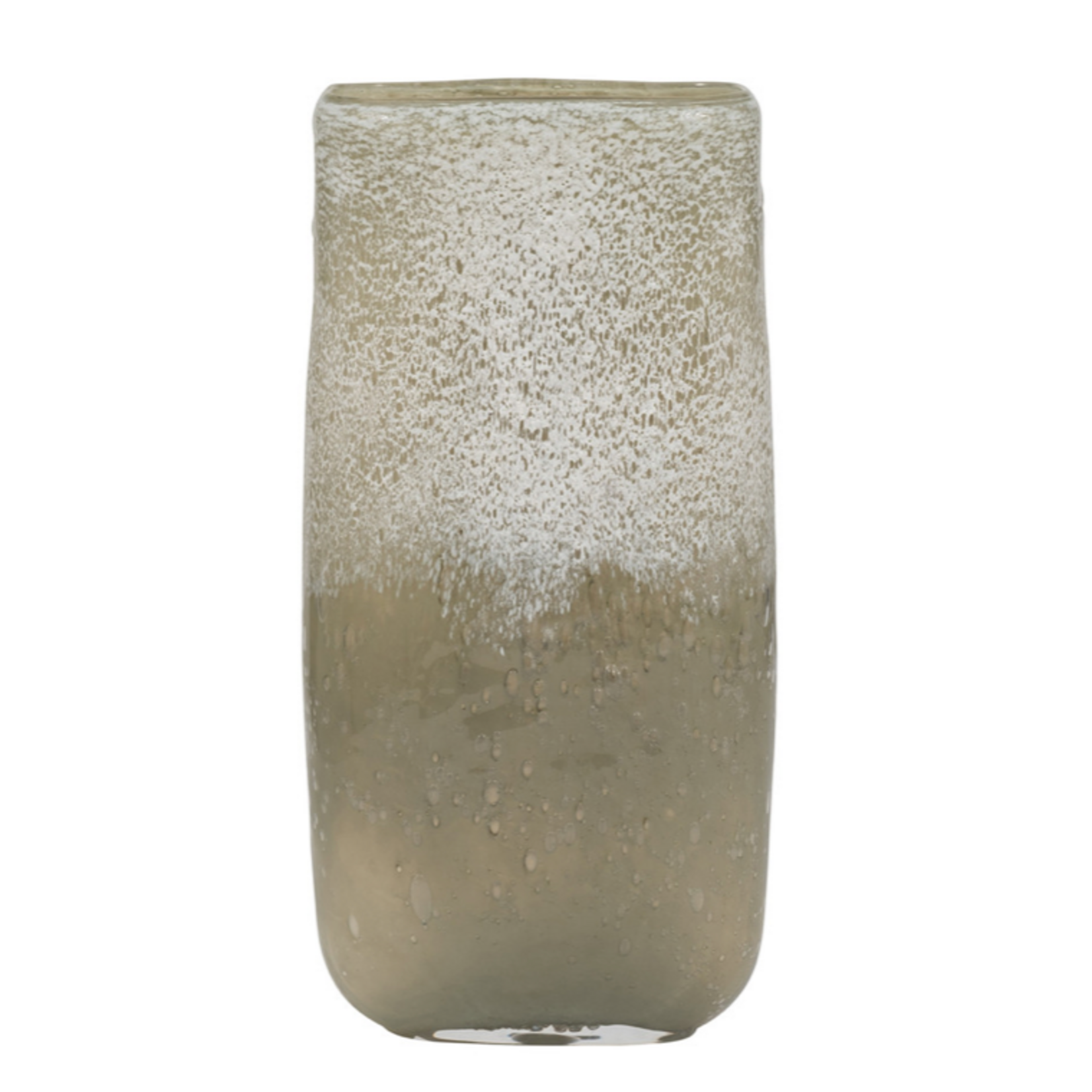 Outside The Box 13" Mia Olive Green & White Frost Glass Vase
