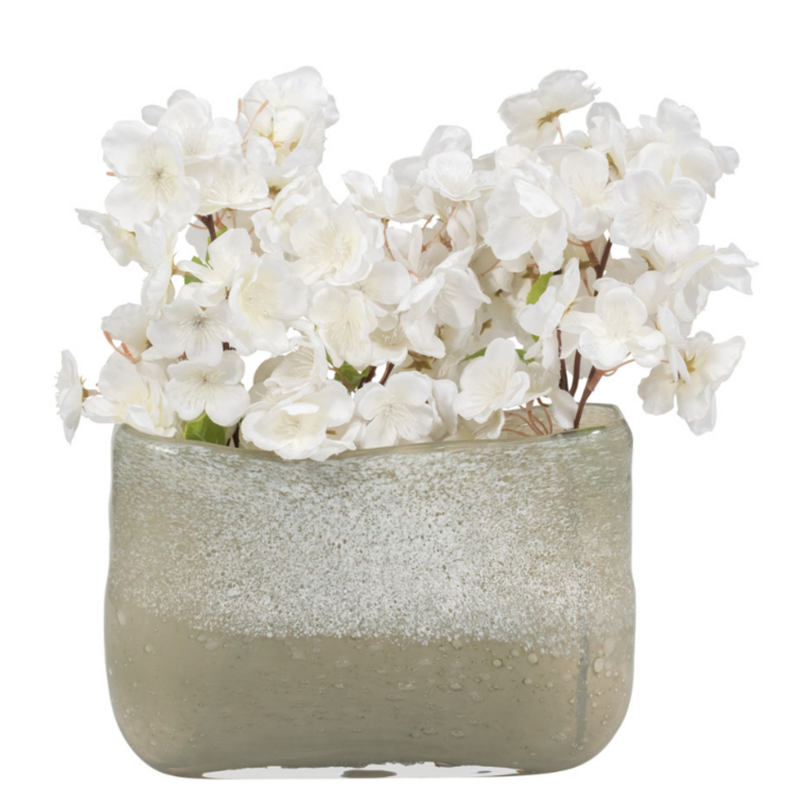 Outside The Box 7" Mia Olive Green & White Frost Glass Vase