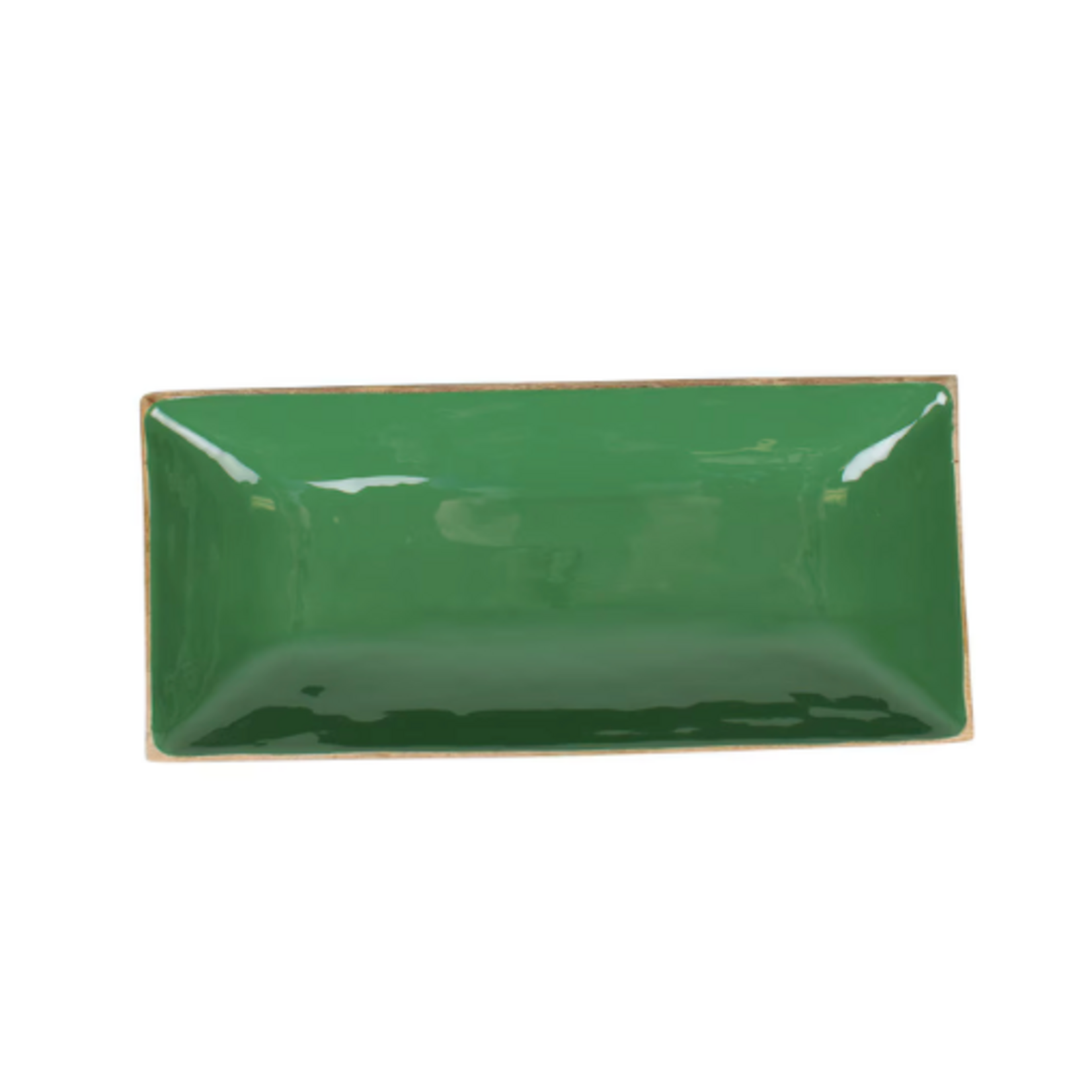 Outside The Box 20" Green Enamel Mango Wood Rectangular Tray