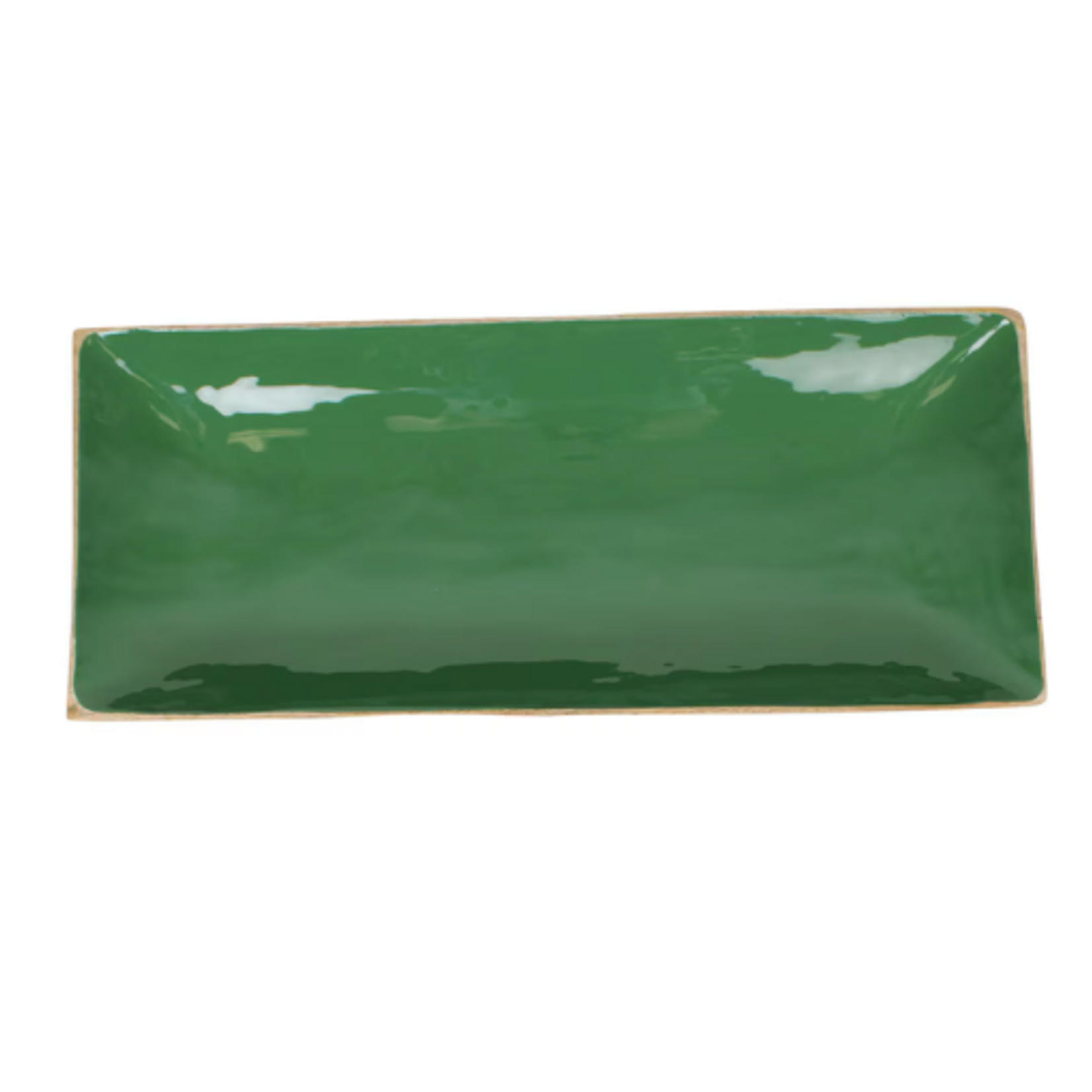 Outside The Box 24' Green Enamel Mango Wood Rectangular Tray
