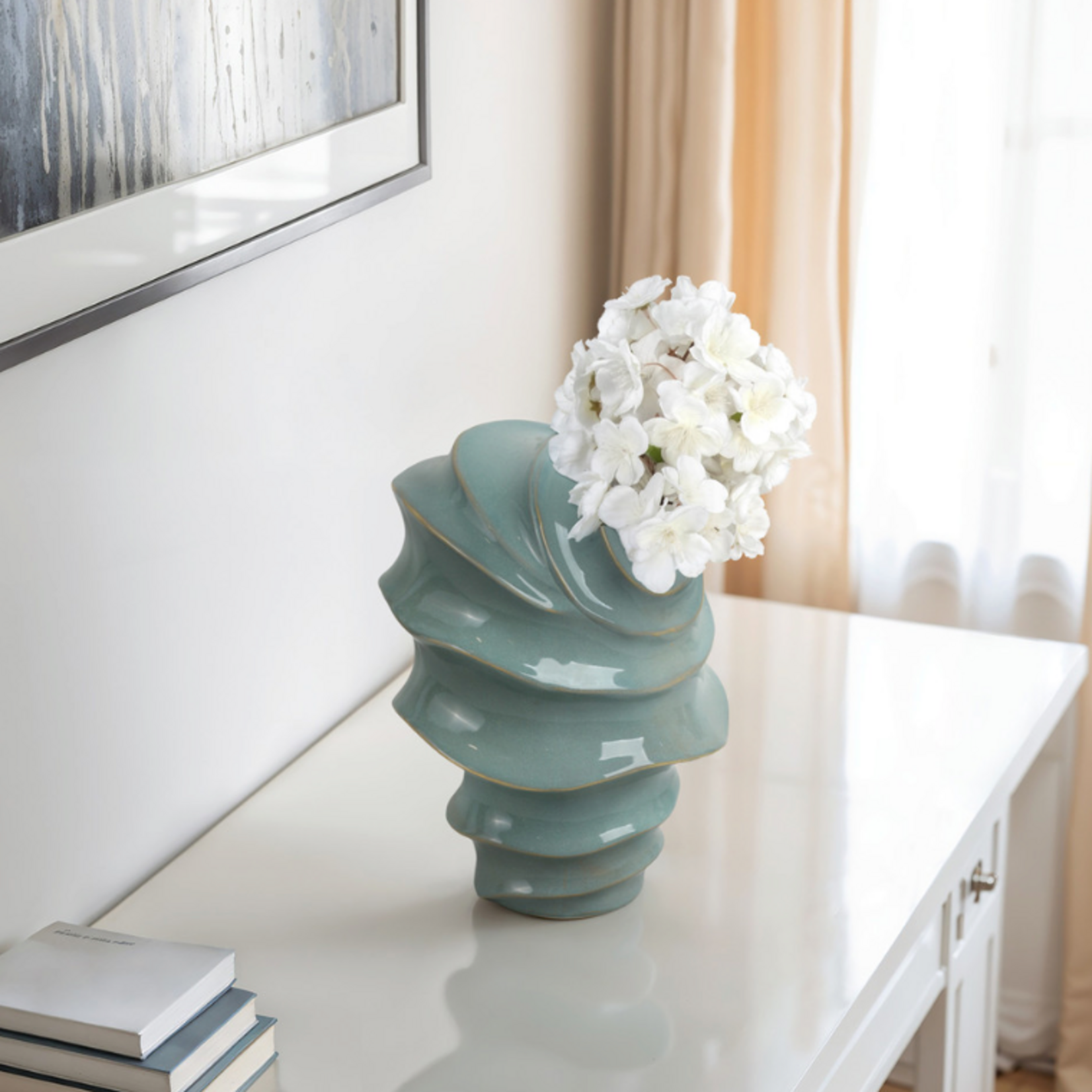 Outside The Box 14" Seaside Blue Stoneware Ceramic Vase