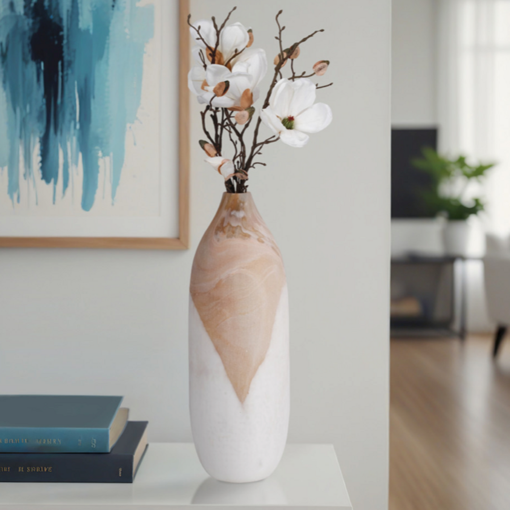 Outside The Box 19" Helvig Sand Marble & White Glass Vase