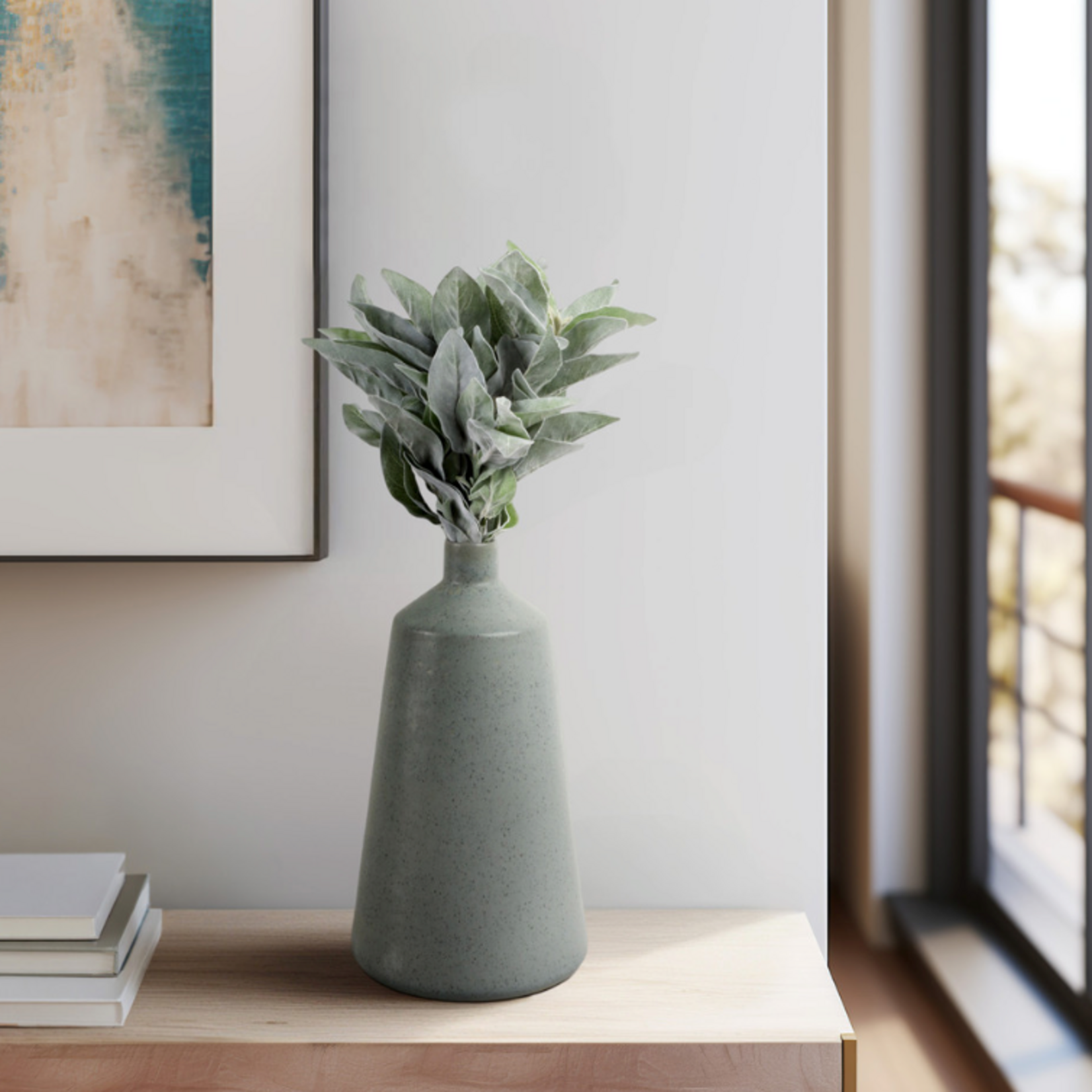 Outside The Box 17" Comporta Portugal Green Ceramic Vase