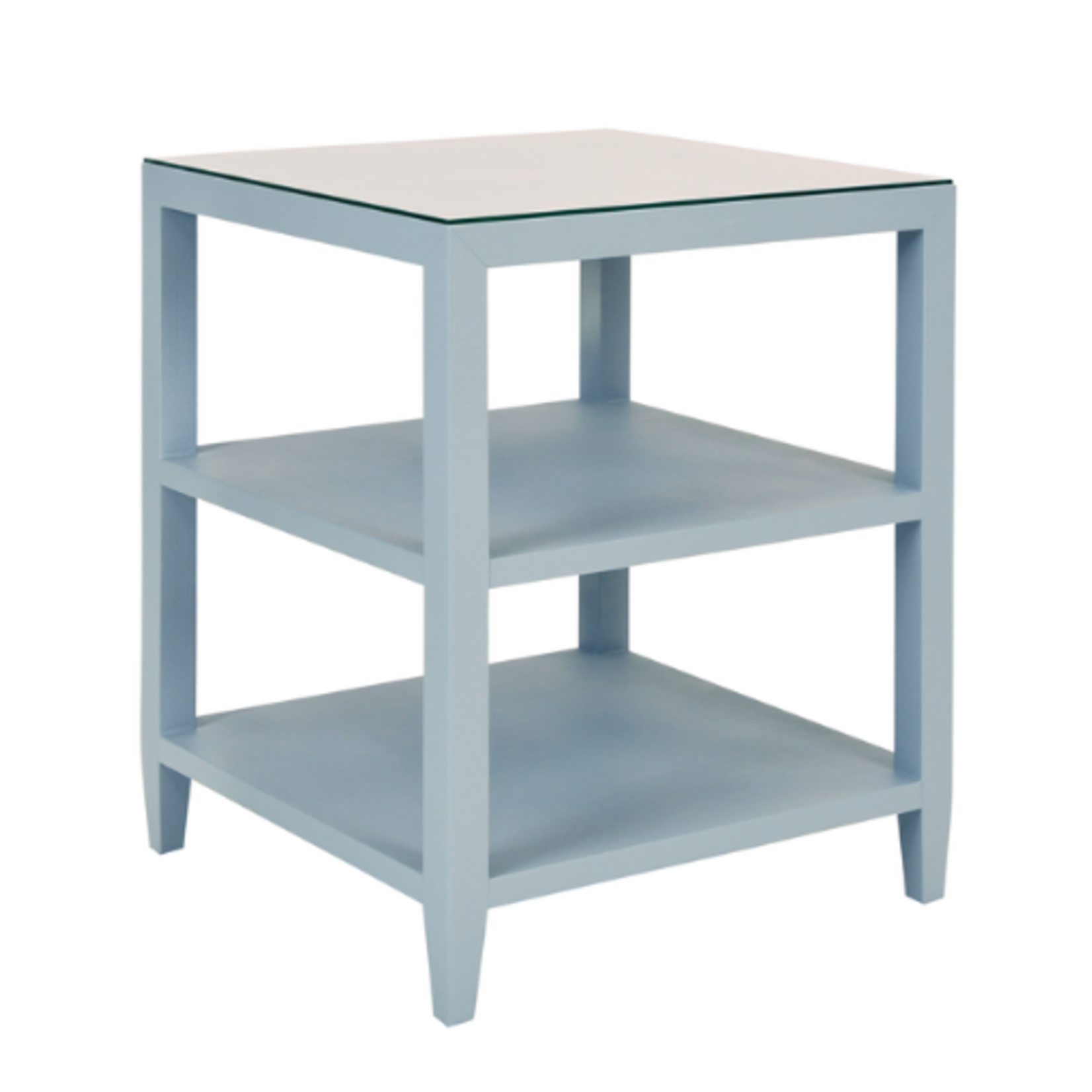 Outside The Box 22x22x28 Worlds Away Amie Linen Wrapped Side Table W / Glass Top In Light Blue