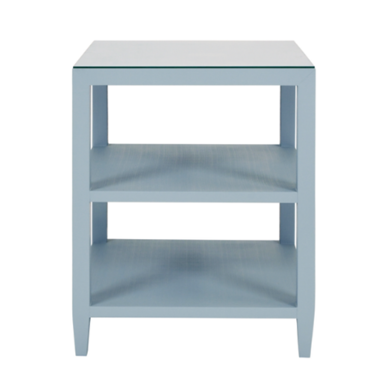 Outside The Box 22x22x28 Worlds Away Amie Linen Wrapped Side Table W / Glass Top In Light Blue