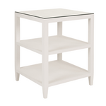 Outside The Box 22x22x28 Worlds Away Amie Linen Wrapped Side Table W / Glass Top In White