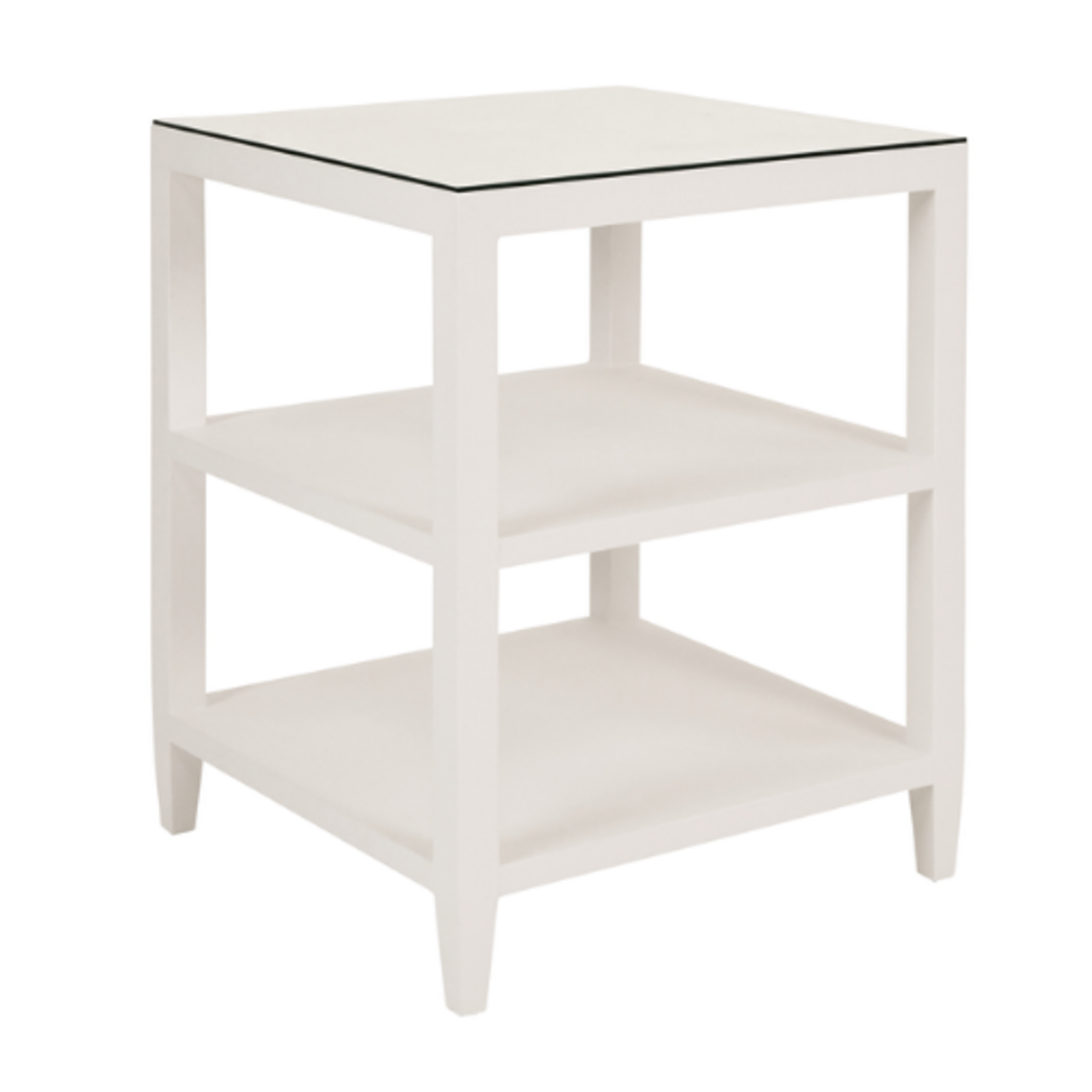 Outside The Box 22x22x28 Worlds Away Amie Linen Wrapped Side Table W / Glass Top In White