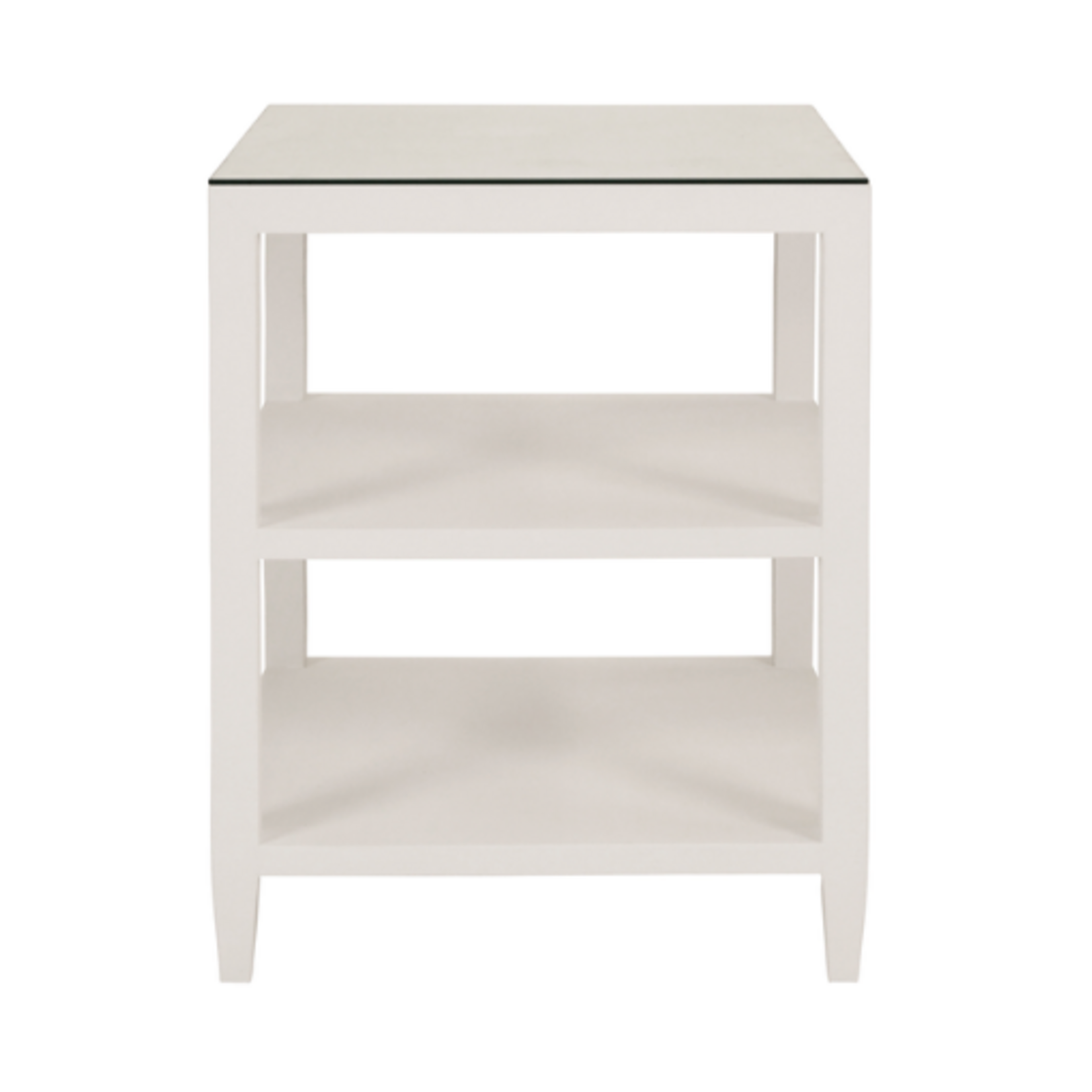Outside The Box 22x22x28 Worlds Away Amie Linen Wrapped Side Table W / Glass Top In White