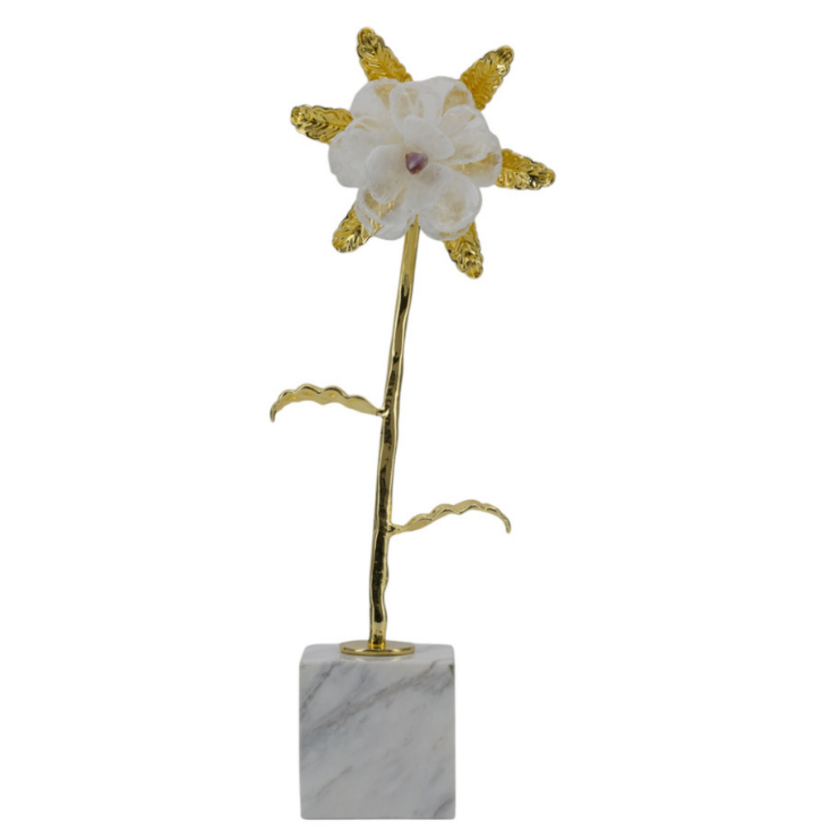 Outside The Box 15" Mirage White & Gold Flower W / Marble Stone Base Sculpture