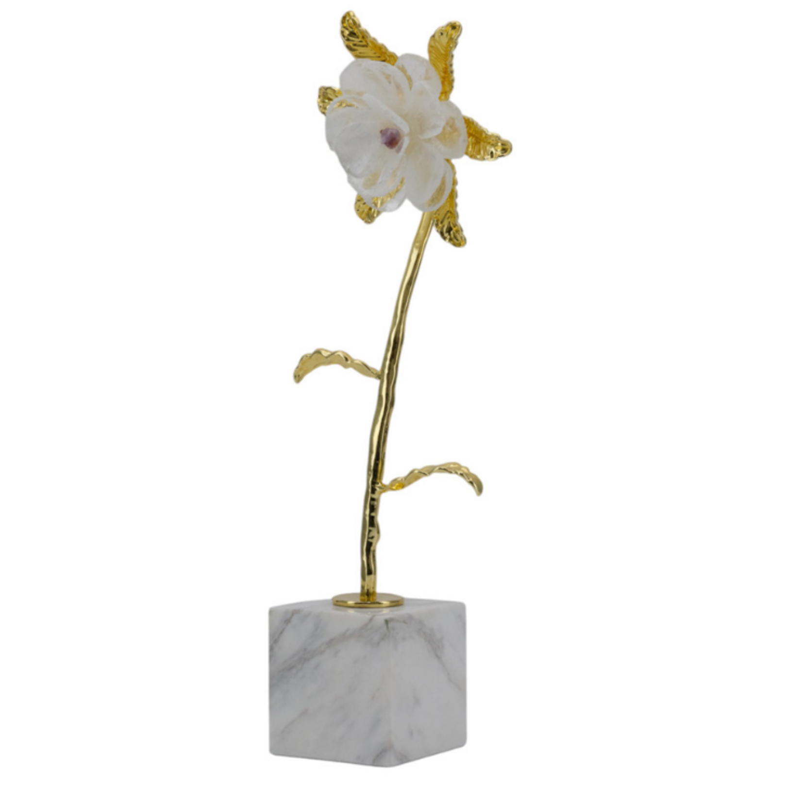 Outside The Box 15" Mirage White & Gold Flower W / Marble Stone Base Sculpture