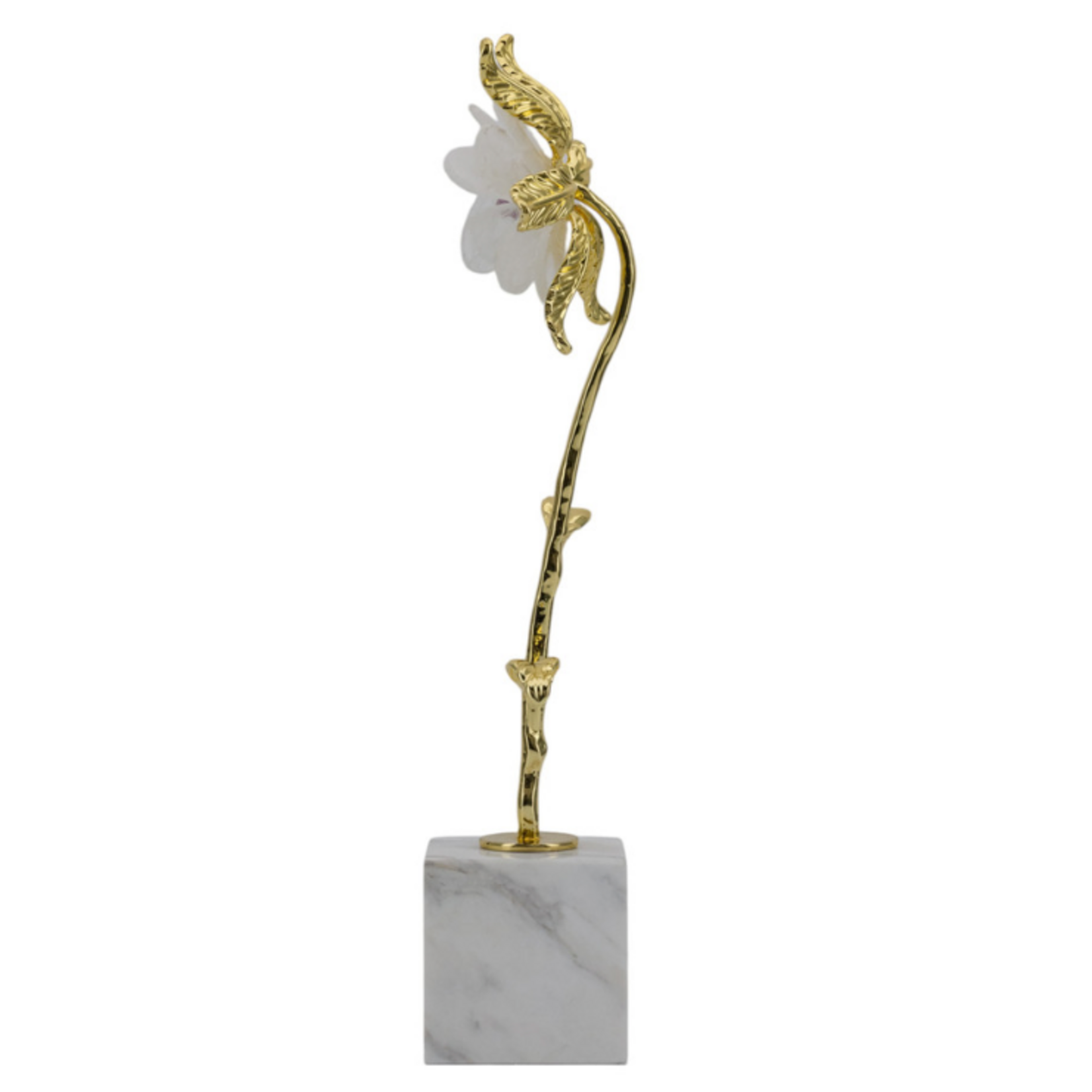 Outside The Box 15" Mirage White & Gold Flower W / Marble Stone Base Sculpture