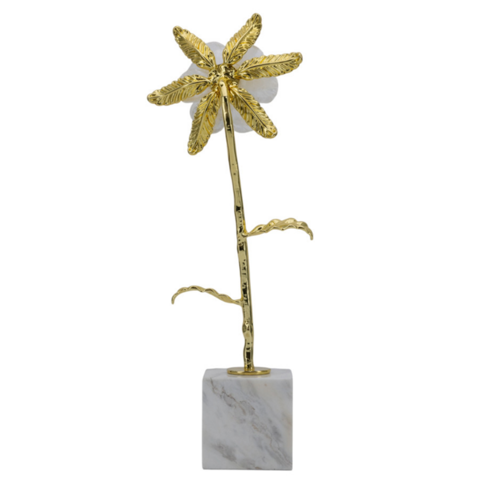 Outside The Box 15" Mirage White & Gold Flower W / Marble Stone Base Sculpture