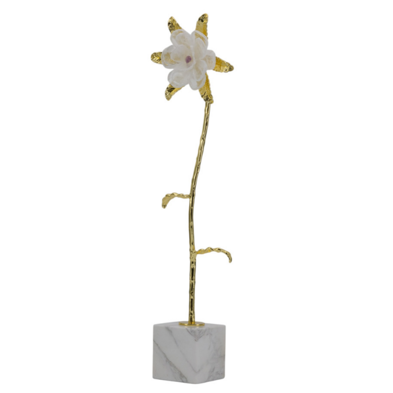 Outside The Box 22" Mirage White & Gold Flower W / Marble Stone Base Sculpture