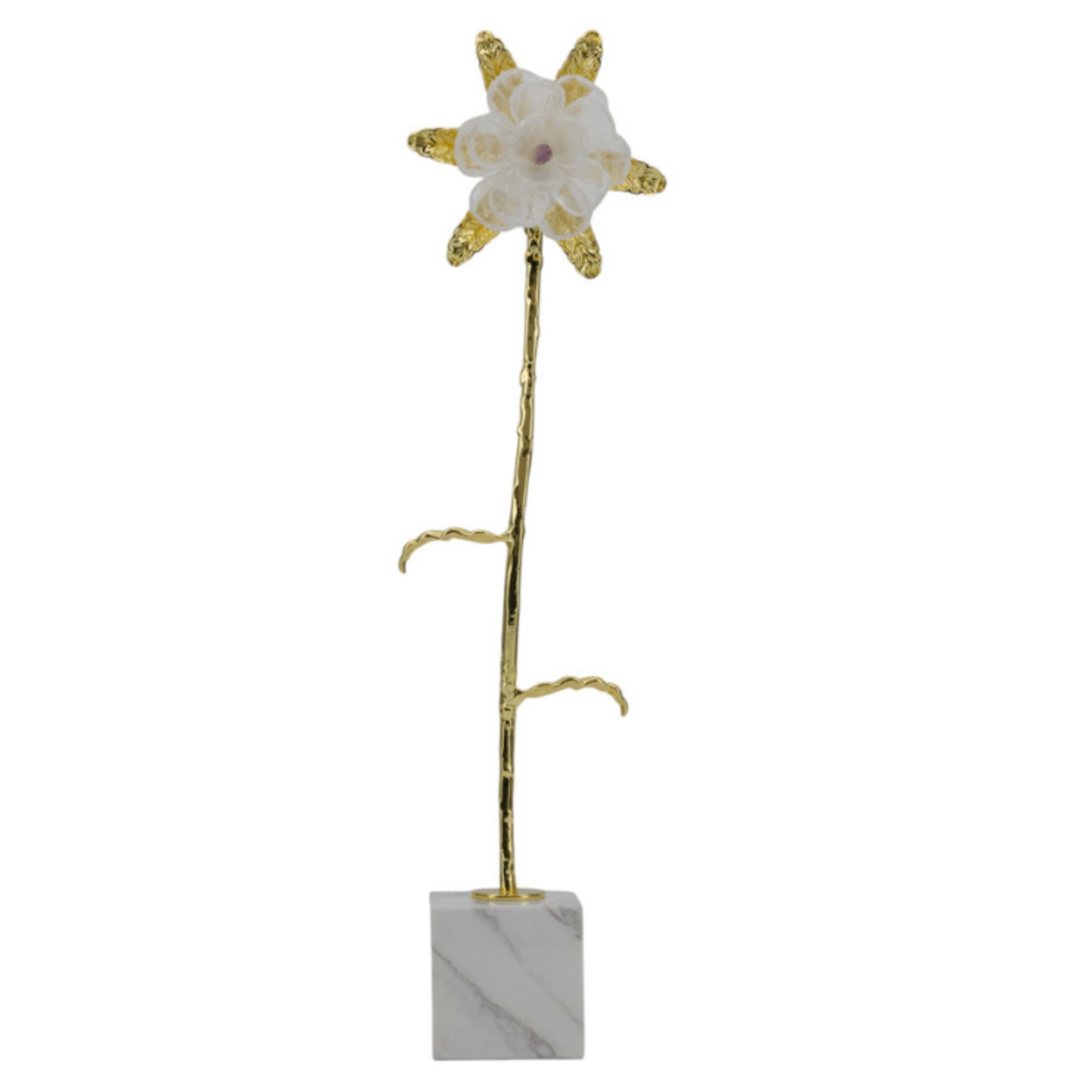Outside The Box 22" Mirage White & Gold Flower W / Marble Stone Base Sculpture