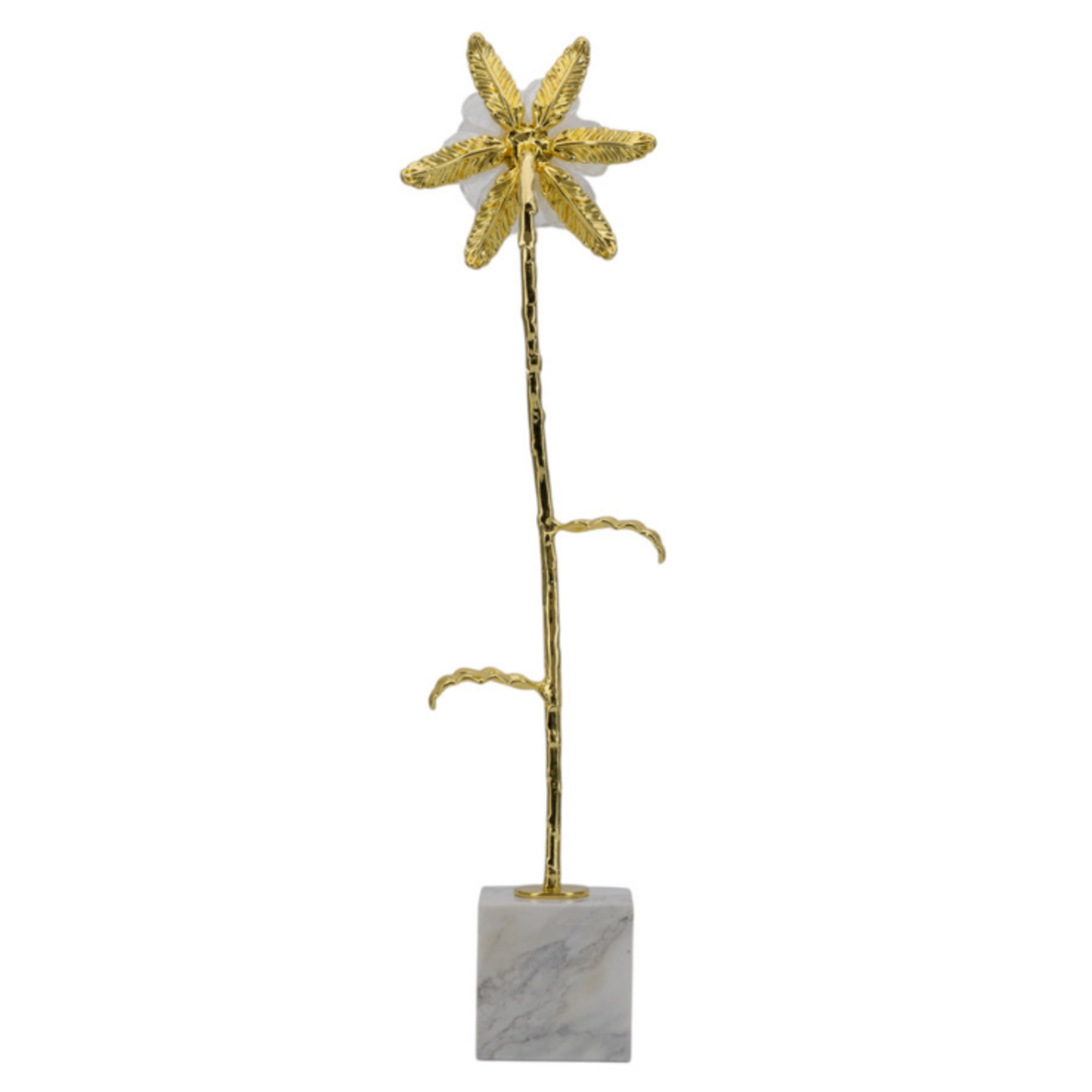 Outside The Box 22" Mirage White & Gold Flower W / Marble Stone Base Sculpture