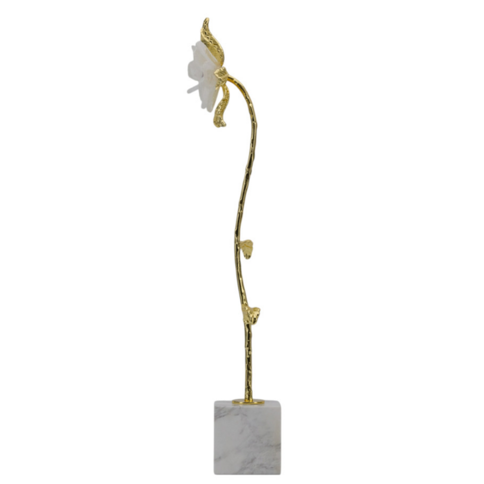 Outside The Box 22" Mirage White & Gold Flower W / Marble Stone Base Sculpture