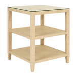 Outside The Box 22x22x28 Worlds Away Amie Grasscloth Wrapped Side Table W / Glass Top In Natural