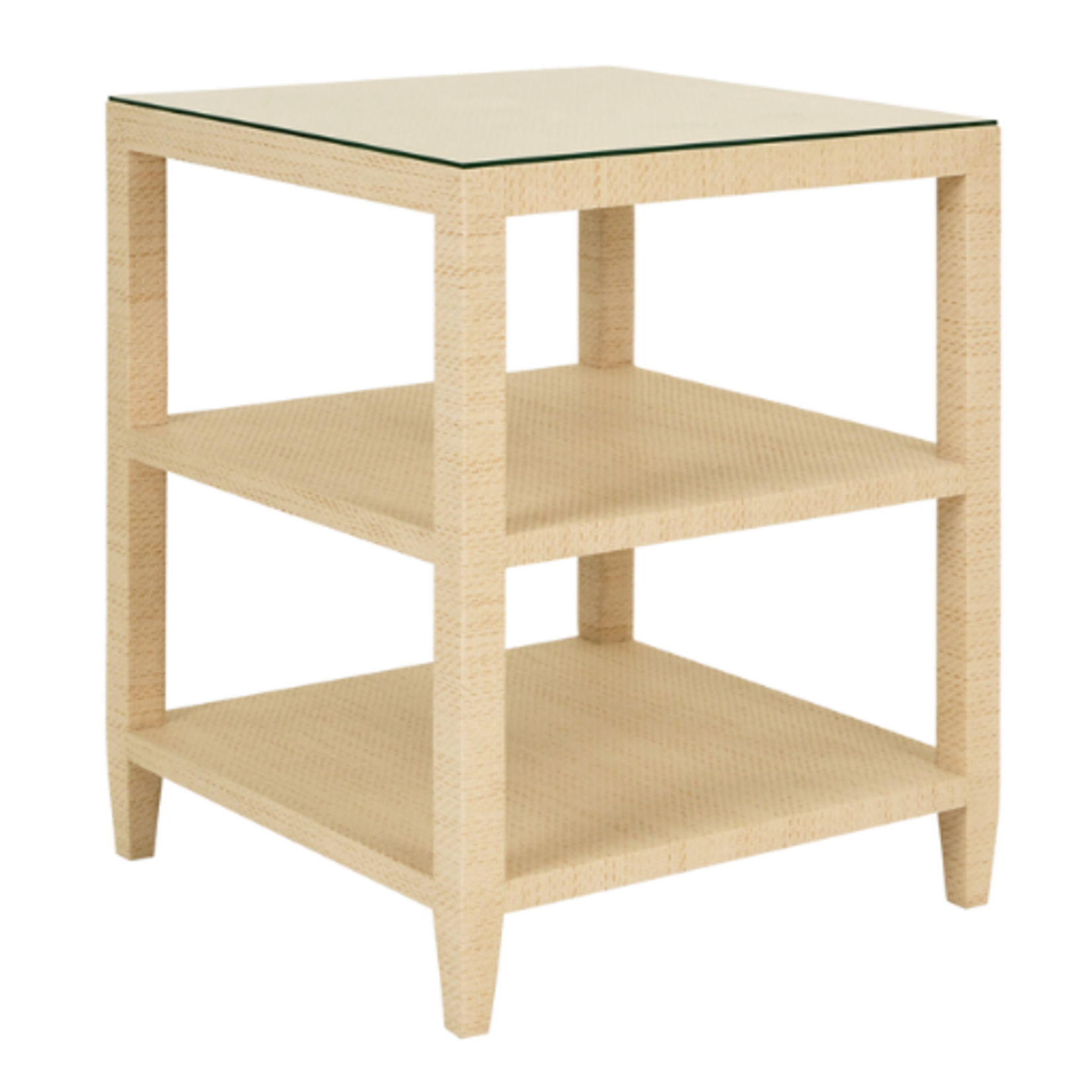 Outside The Box 22x22x28 Worlds Away Amie Grasscloth Wrapped Side Table W / Glass Top In Natural