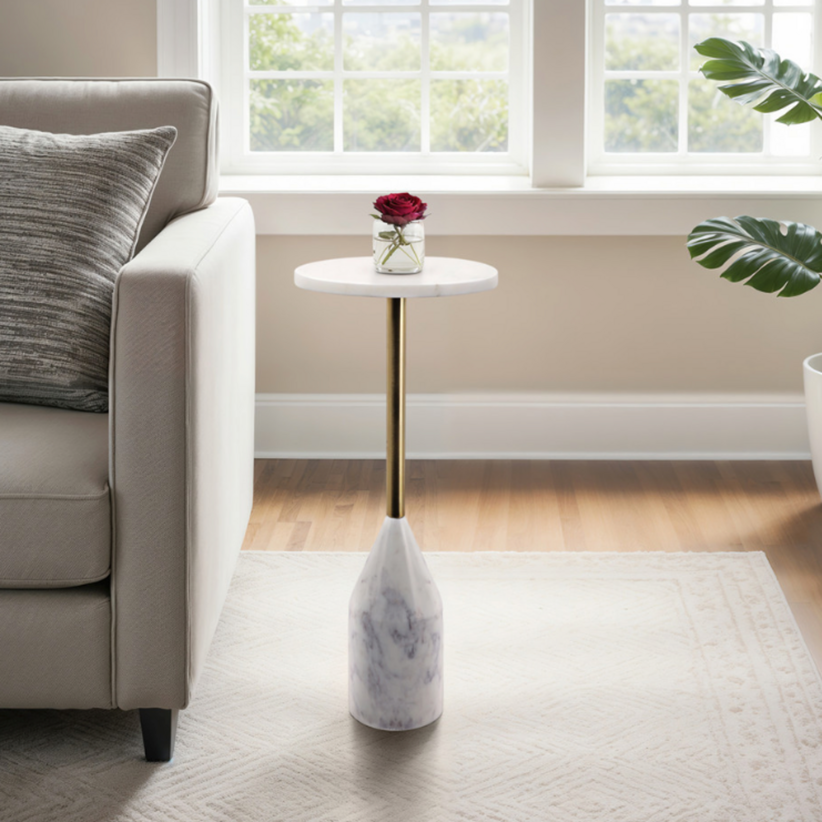 Outside The Box 24" Vanzella White Marble & Antique Brass Accent Table