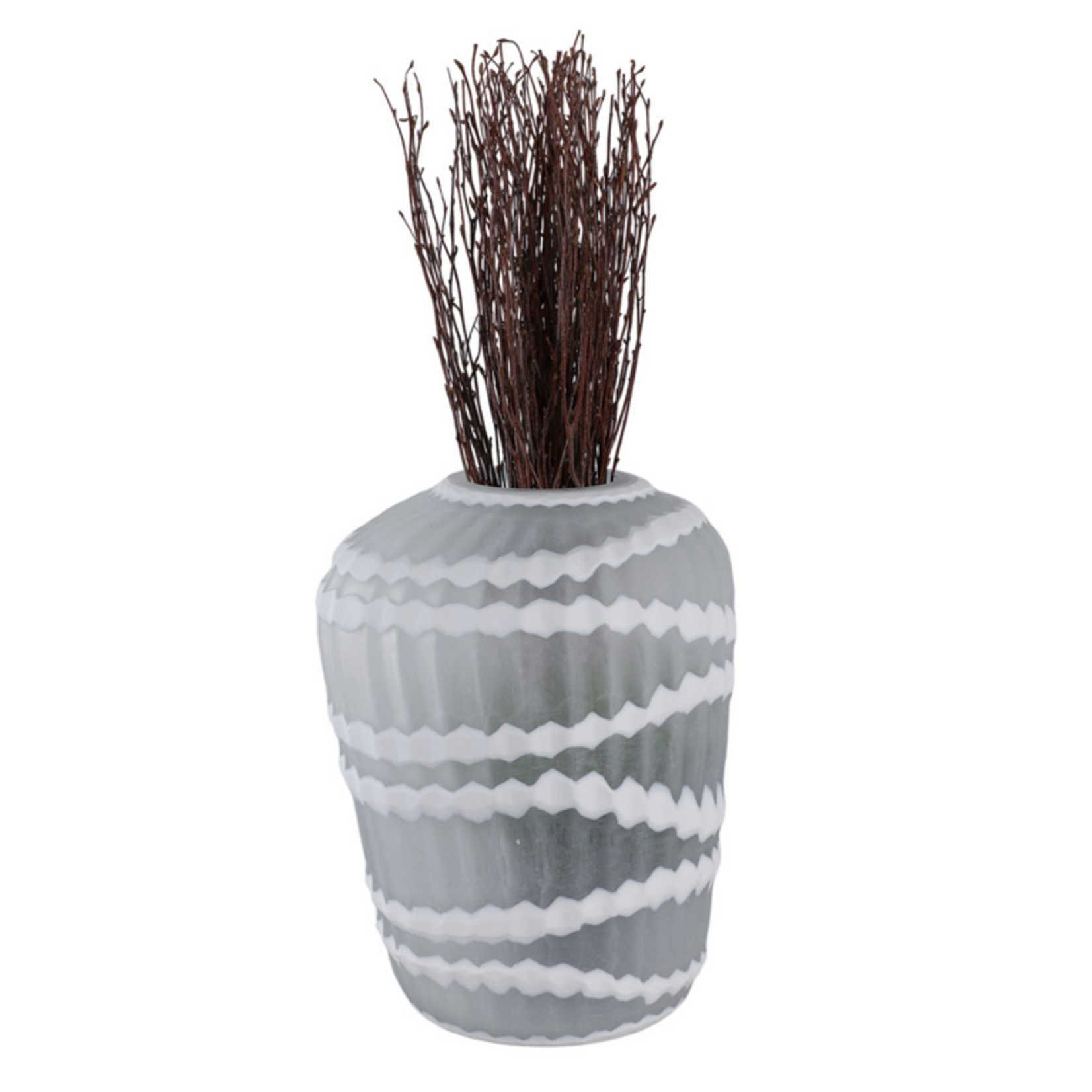 Outside The Box 13" Warwick Frosted White Carved Glass Vase