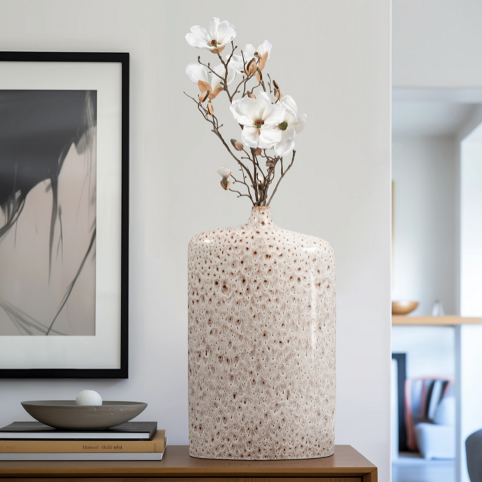 Outside The Box 22" Truman Beige Ceramic Vase