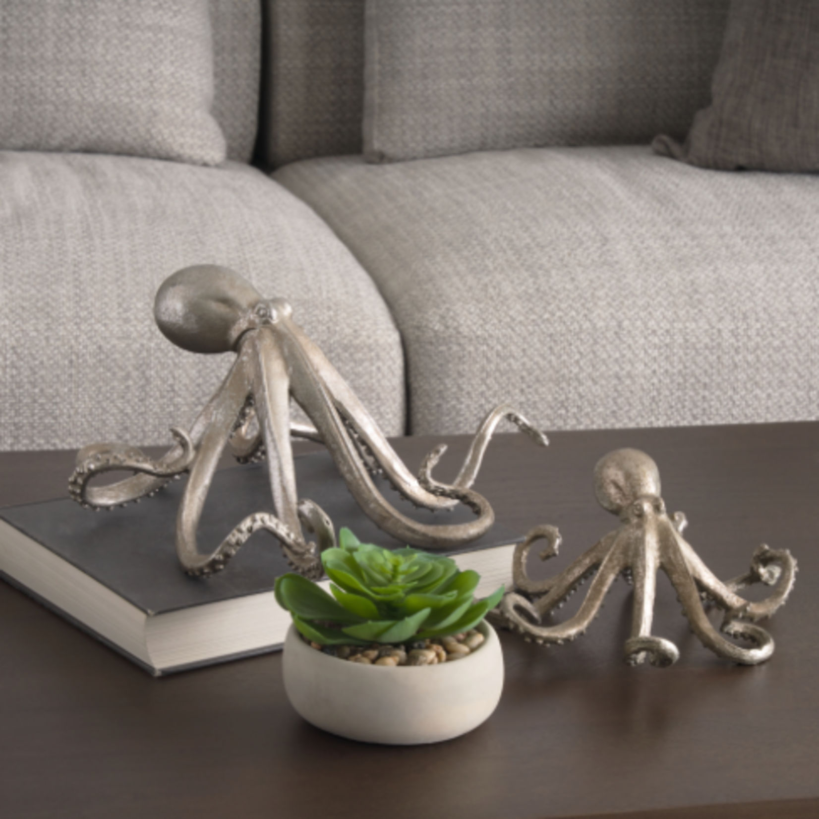 10x5 Strafford Silver Pewter Octopus Sculpture Decor
