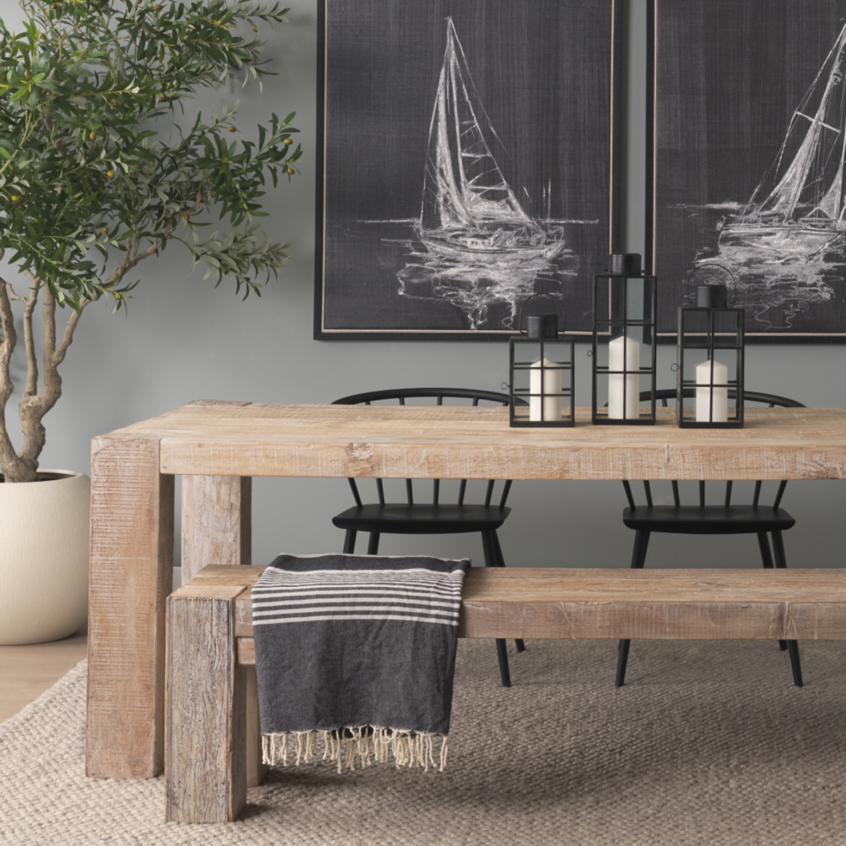 Outside The Box 84" Ana Whitewash Reclaimed Wood Dining Table