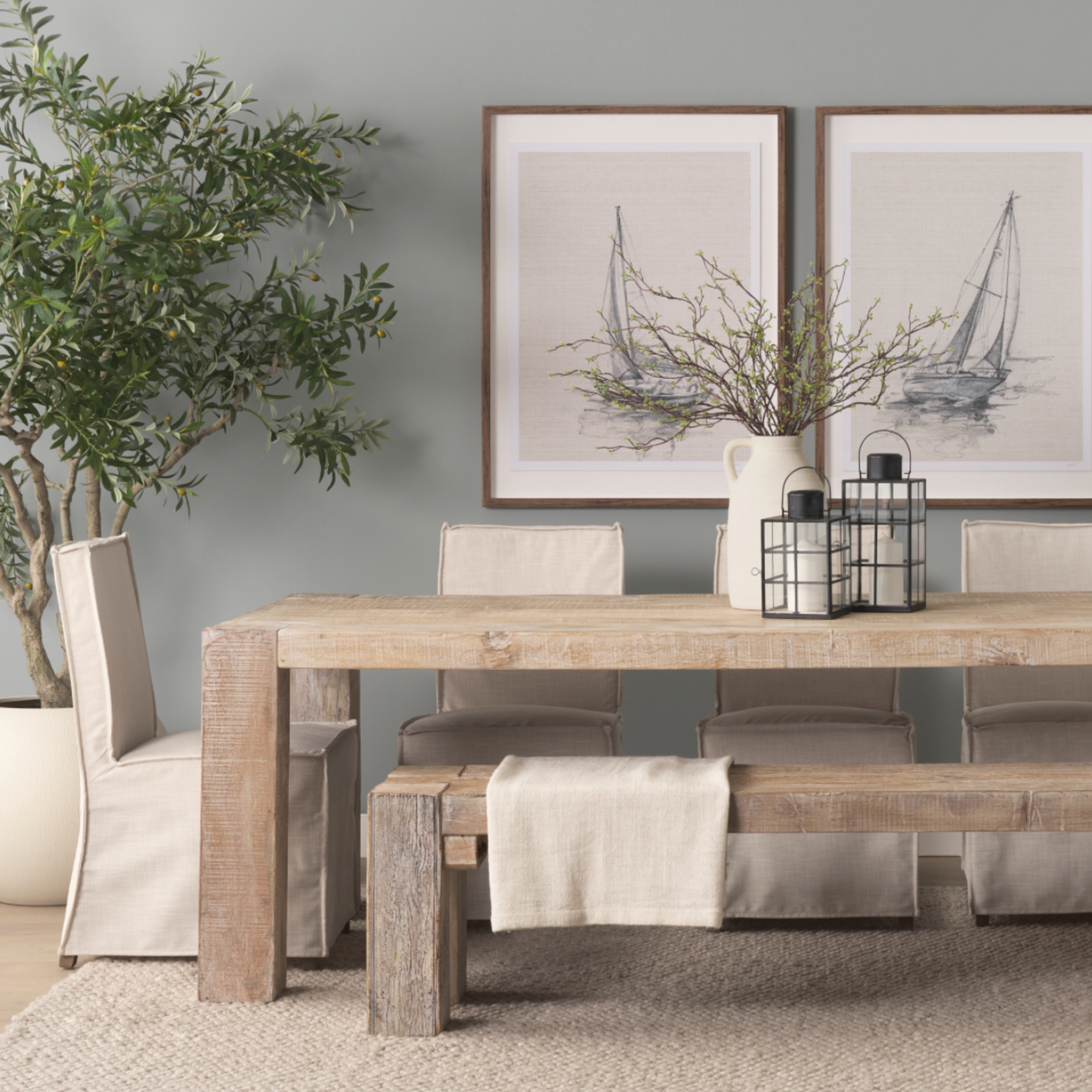Outside The Box 94" Ana Whitewash Reclaimed Wood Dining Table