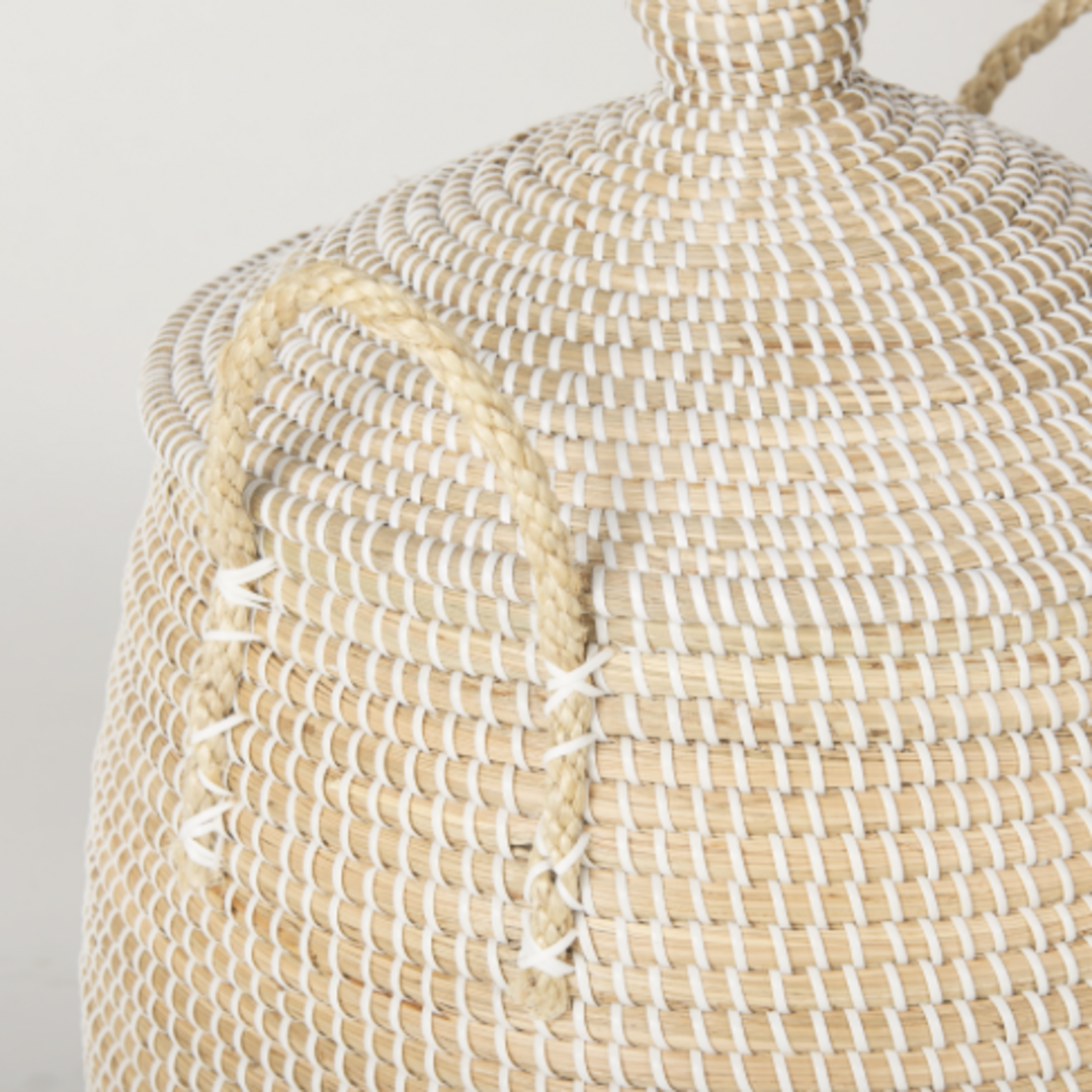 Outside The Box 30" & 19" Set Of 2 Kairi Seagrass Floor Baskets W/ Lids and Handles