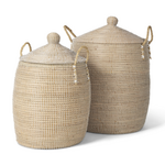 Outside The Box 30" & 19" Set Of 2 Kairi Seagrass Floor Baskets W/ Lids and Handles