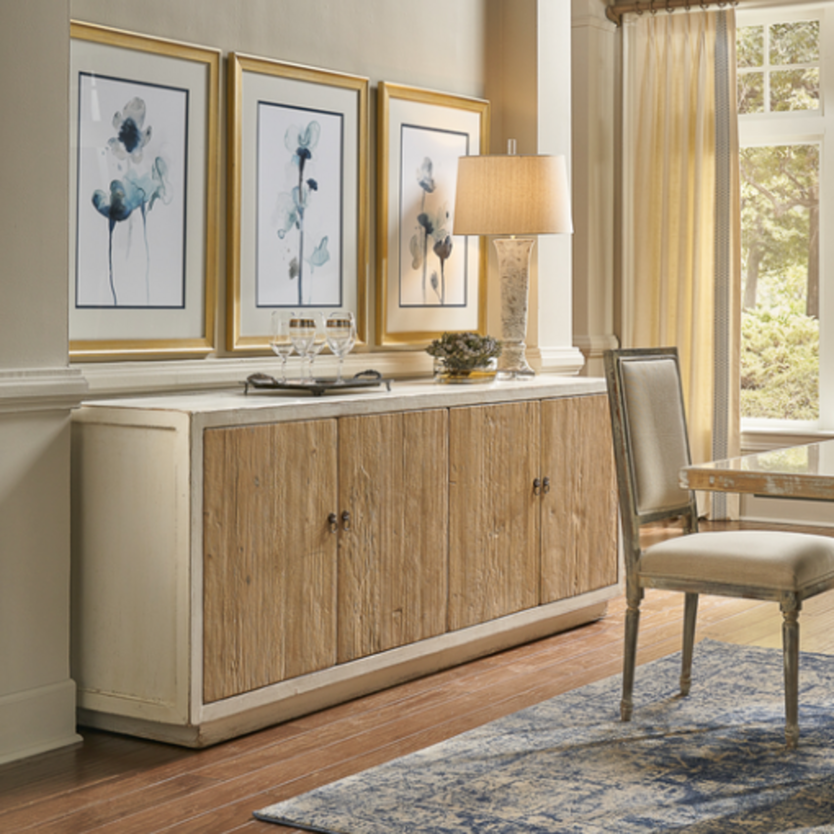 Outside The Box 94x20x34 Sarreid White & Natural Reclaimed Pine 4 Door Sideboard