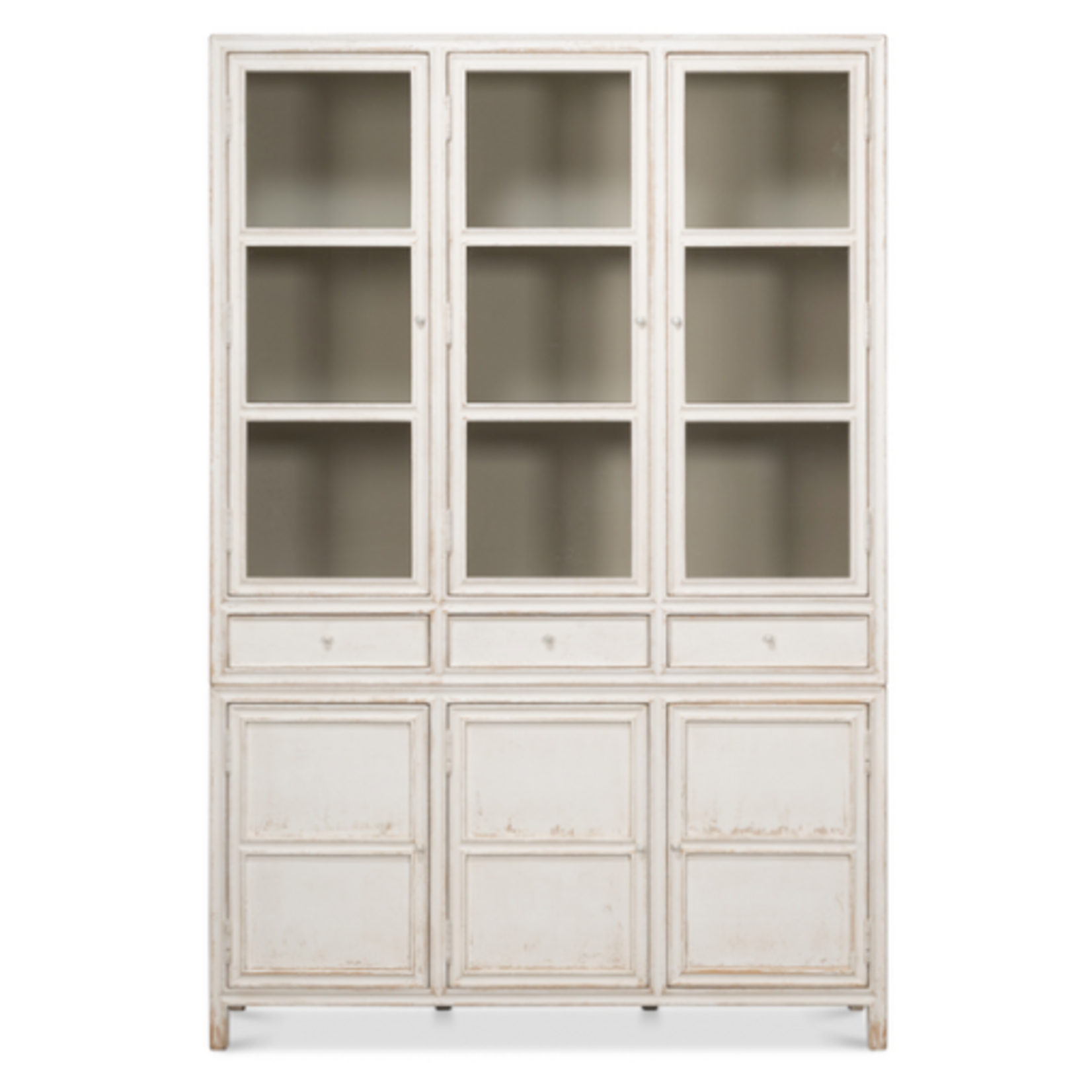 Outside The Box 90x19x60 Sarried White Washed Distressed Reclaimed Pine 6 Door Bookcase