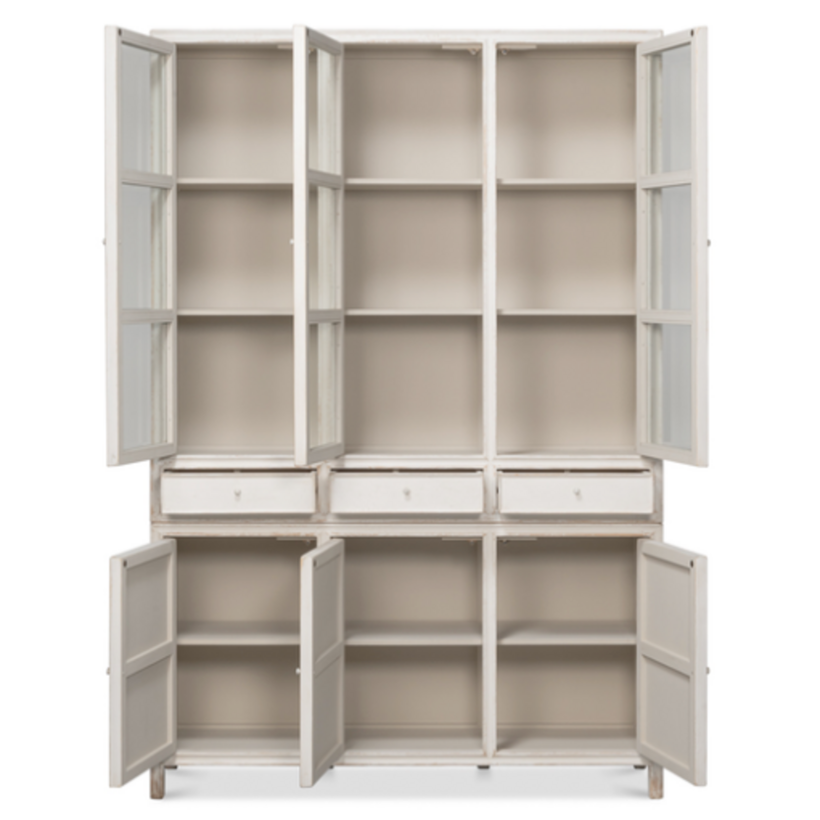 Outside The Box 90x19x60 Sarried White Washed Distressed Reclaimed Pine 6 Door Bookcase
