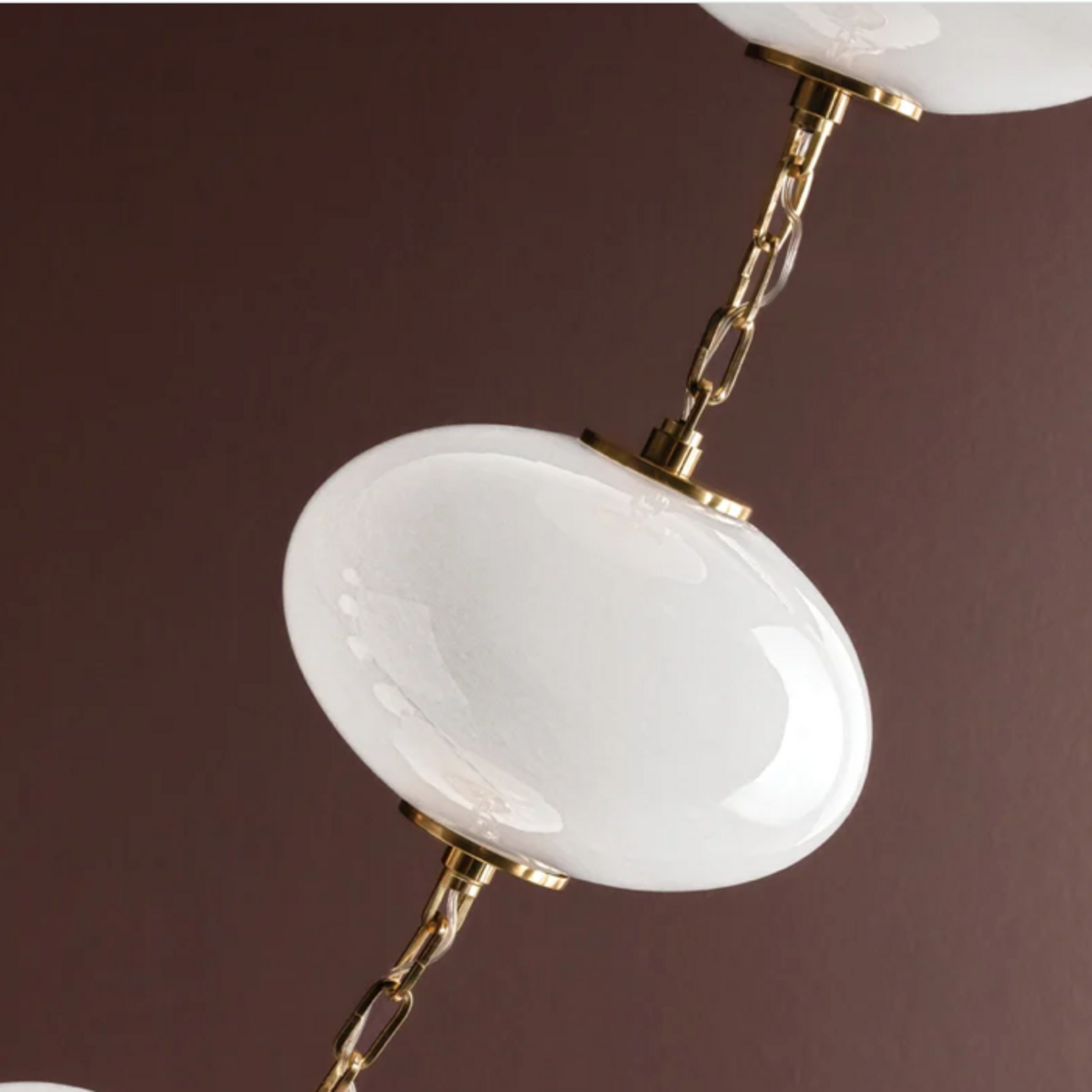 Outside The Box 30" Nephele 8 White Glass Orbs & Vintage Polished Brass Pendant