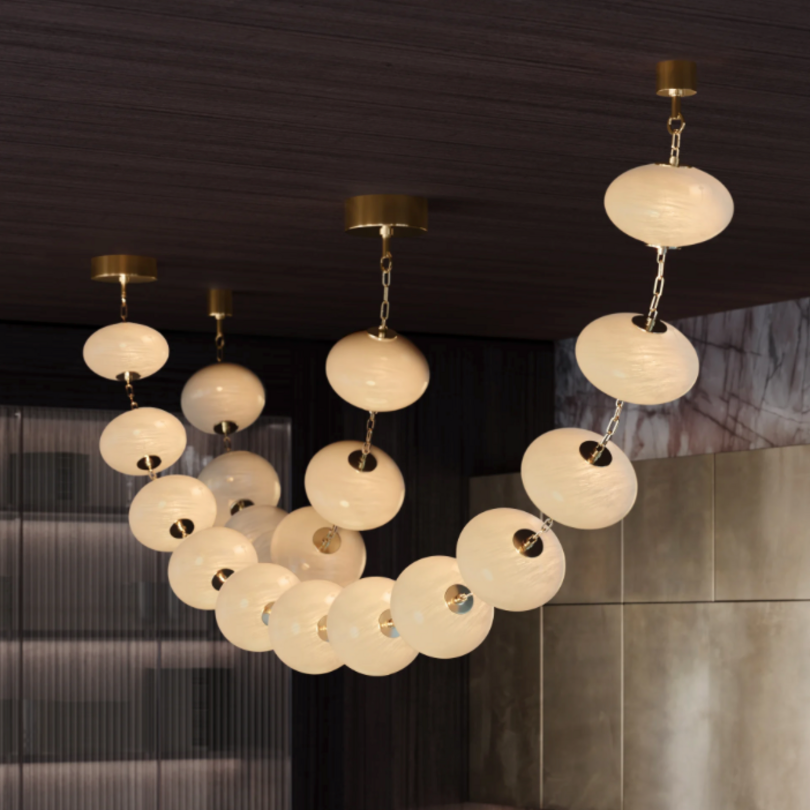 Outside The Box 30" Nephele 8 White Glass Orbs & Vintage Polished Brass Pendant