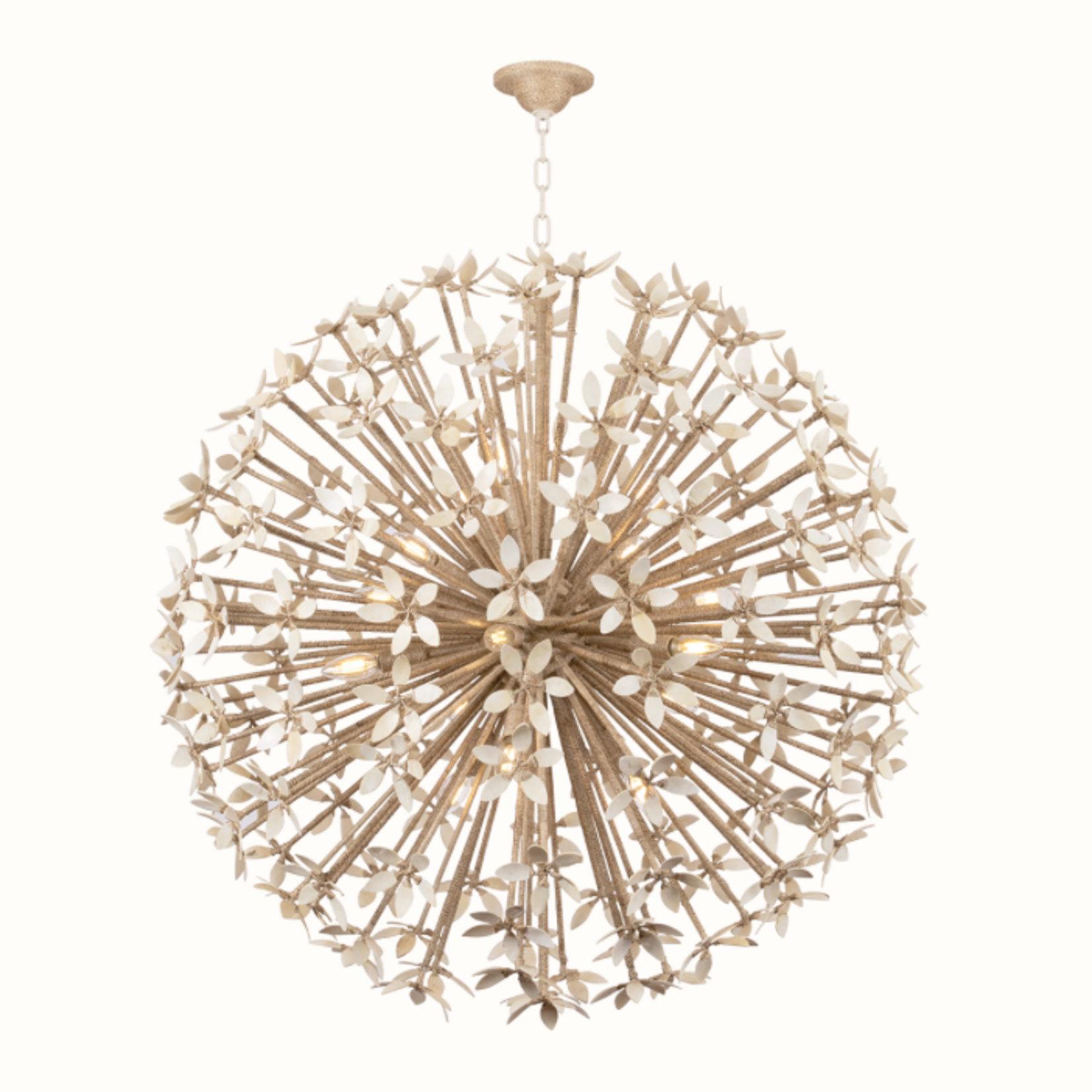 Outside The Box 40" Corfu Coco Shells Petals W/ Bleached Abaca Sputnik Design Chandelier