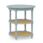 Outside The Box 24x27 Martinique Natural Rattan  & Solid Mahogany Round Side Table in Ocean Blue - OCB