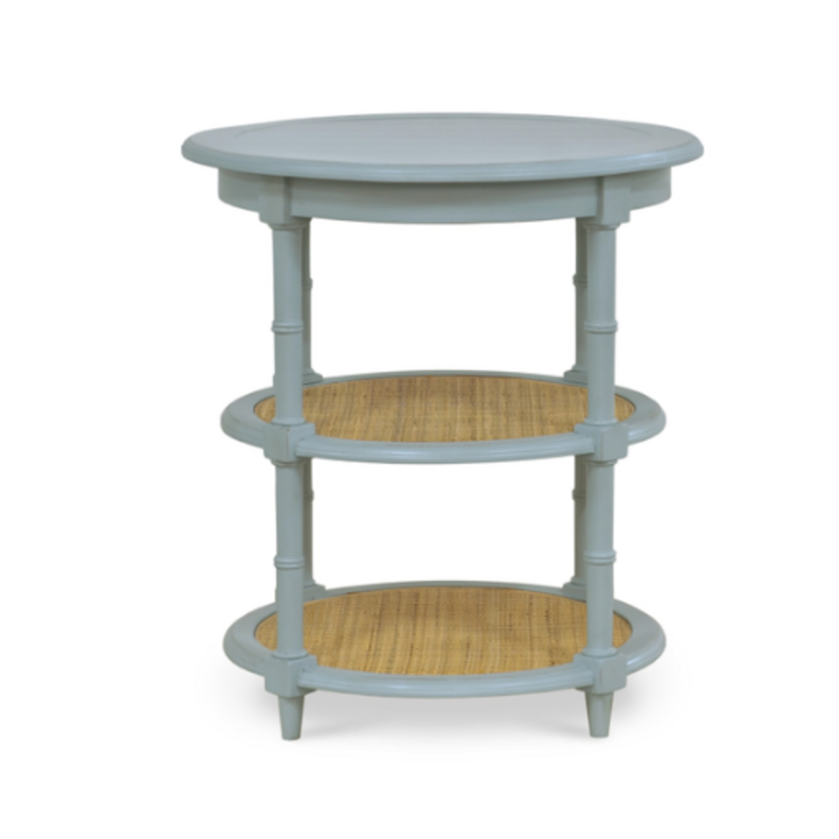 Outside The Box 24x27 Martinique Natural Rattan  & Solid Mahogany Round Side Table in Ocean Blue - OCB