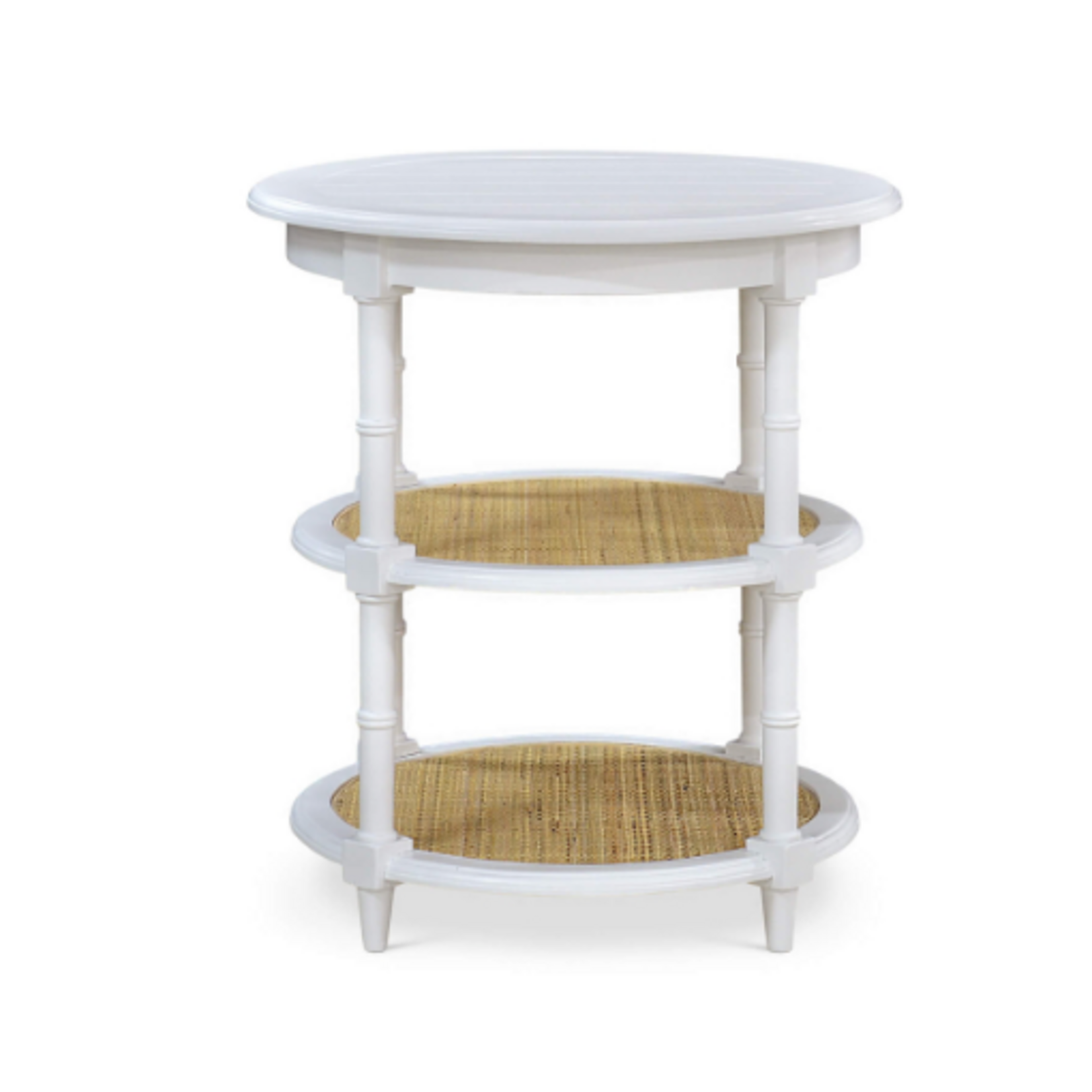 Outside The Box 24x27 Martinique Natural Rattan  & Solid Mahogany Round Side Table in White - TRW