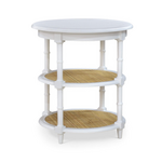 Outside The Box 24x27 Martinique Natural Rattan  & Solid Mahogany Round Side Table in White - TRW