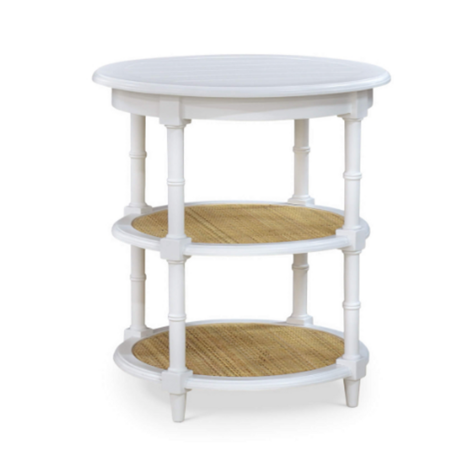 Outside The Box 24x27 Martinique Natural Rattan  & Solid Mahogany Round Side Table in White - TRW