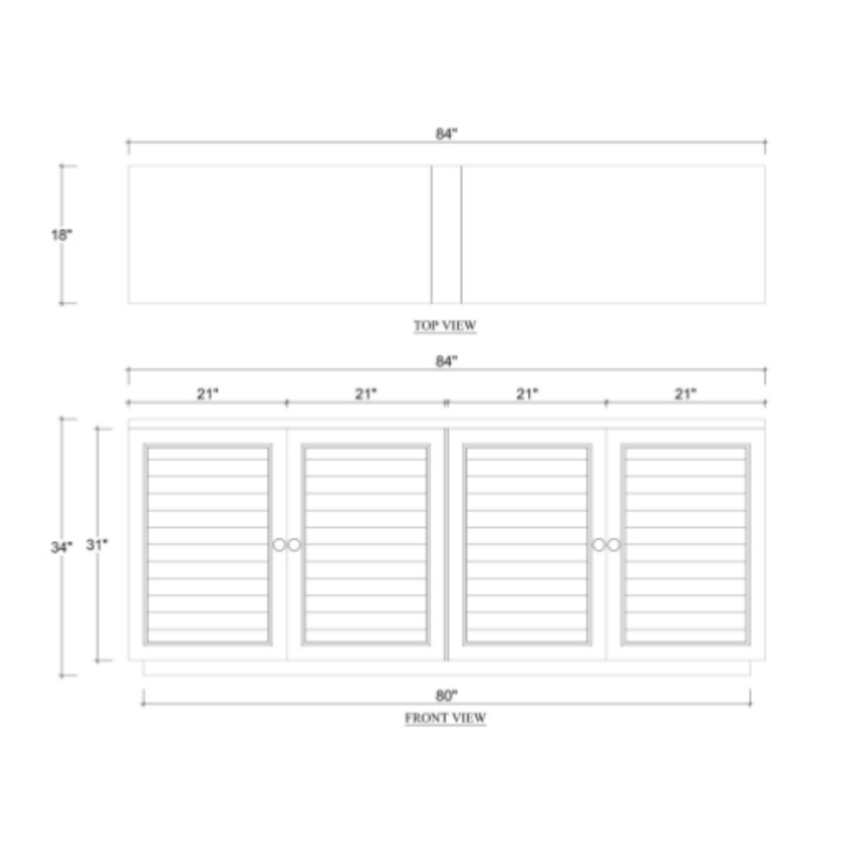 Outside The Box 84x18x34 Oxford Shutter Solid Mahogany 4 Door Sideboard in Ocean Blue -  OCB