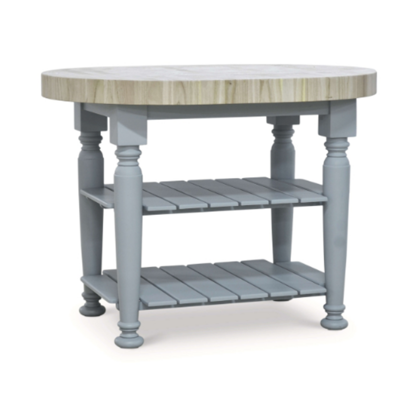 Outside The Box 47x35x35 Farmhouse Butcher Block Solid Mahogany Kitchen Table / Island in Pale Blue - PBE