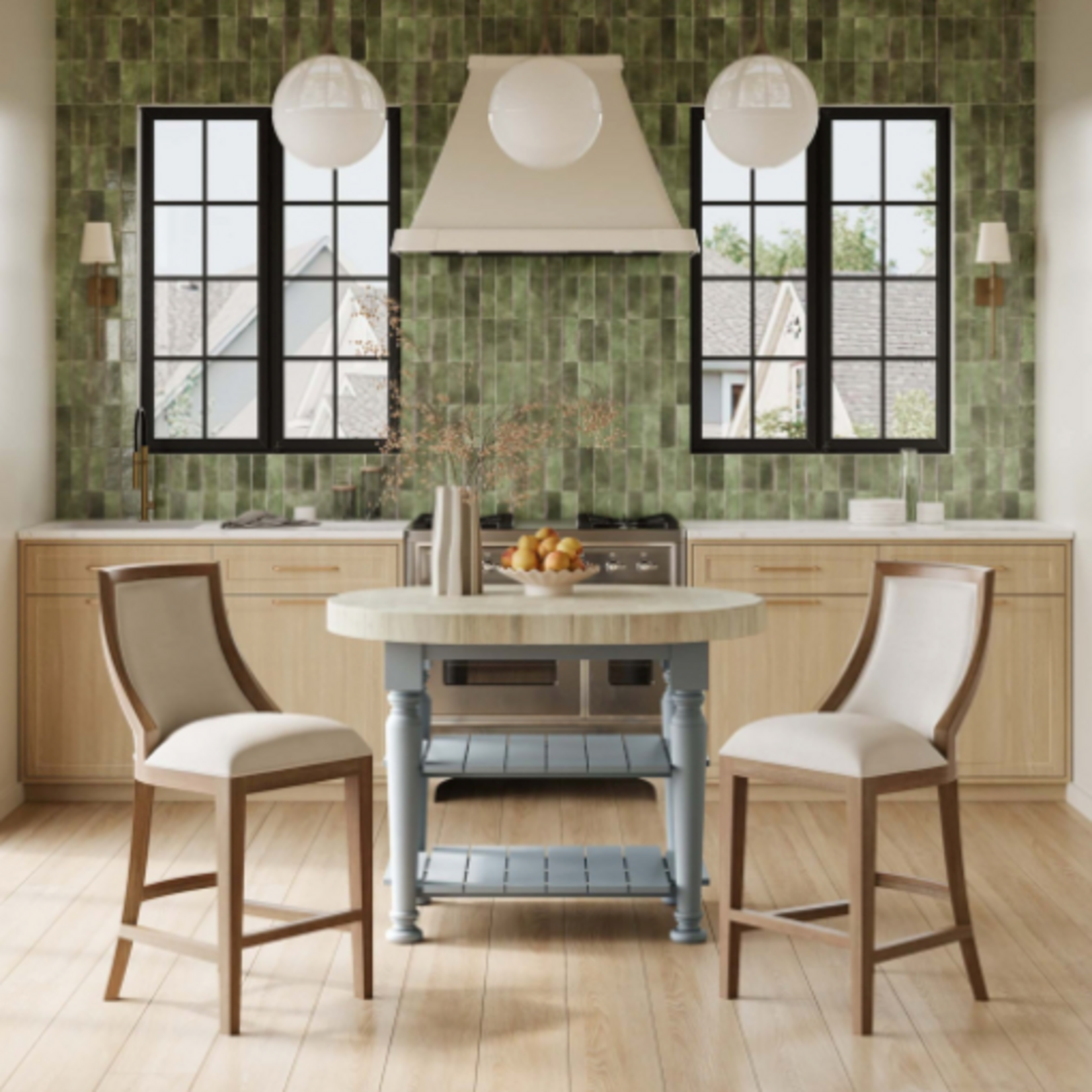 Outside The Box 47x35x35 Farmhouse Butcher Block Solid Mahogany Kitchen Table / Island in Pale Blue - PBE