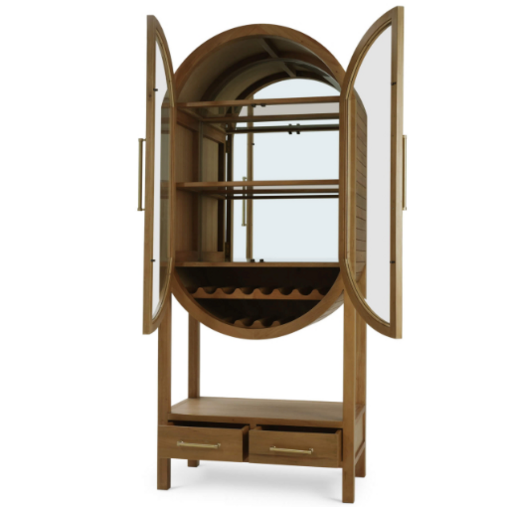 Outside The Box Napa Solid Mahogany Mirrored Back 2 Door Bar Cabinet In Antique French Oak - AFD