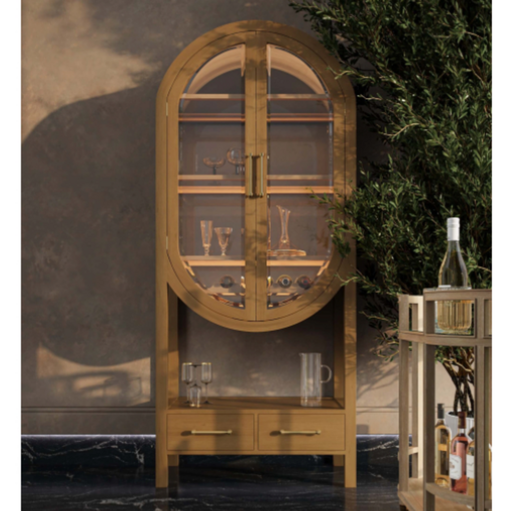 Outside The Box Napa Solid Mahogany Mirrored Back 2 Door Bar Cabinet In Antique French Oak - AFD