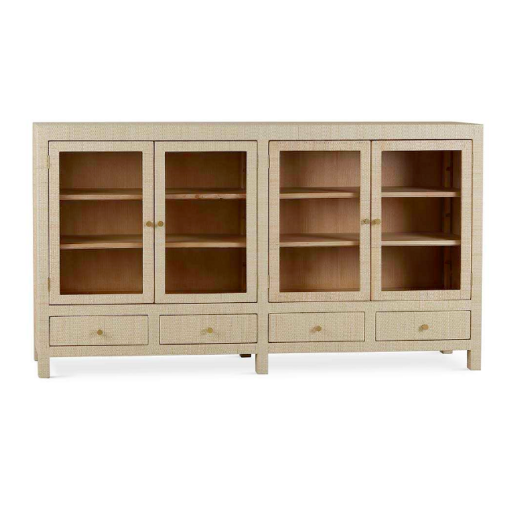 Outside The Box 84x16x48 Kagu Rattan 4 Door Low Cabinet In Natural - RNAT